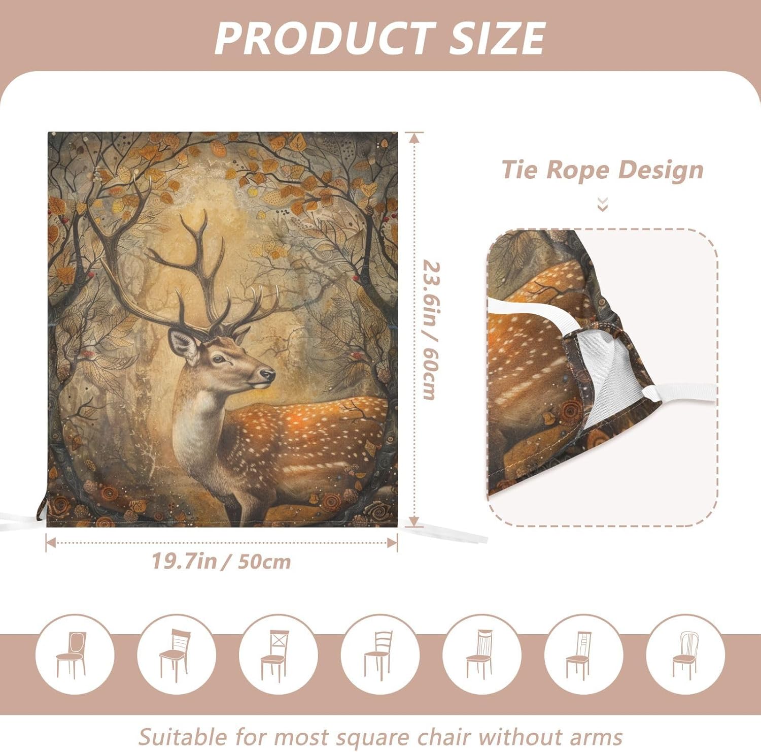 ALAZA Deer Floral Leaves Chair Back Cover Set of 6, Washable Reusable Removable Chair Slipcovers Decorative Chair Cover for Home Kitchen Wedding Party