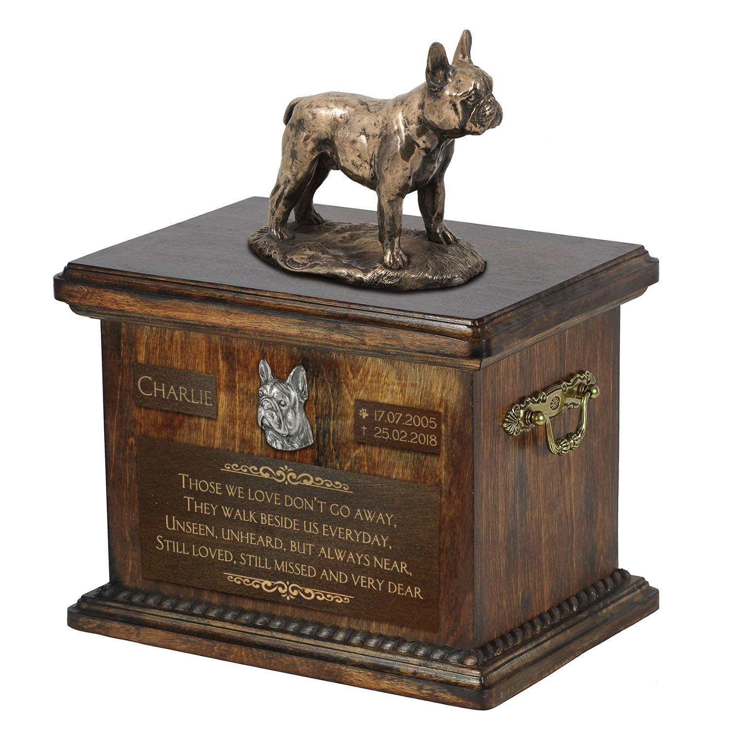 Urne de chien assis sur base de bouleau pour salon Art-Dog