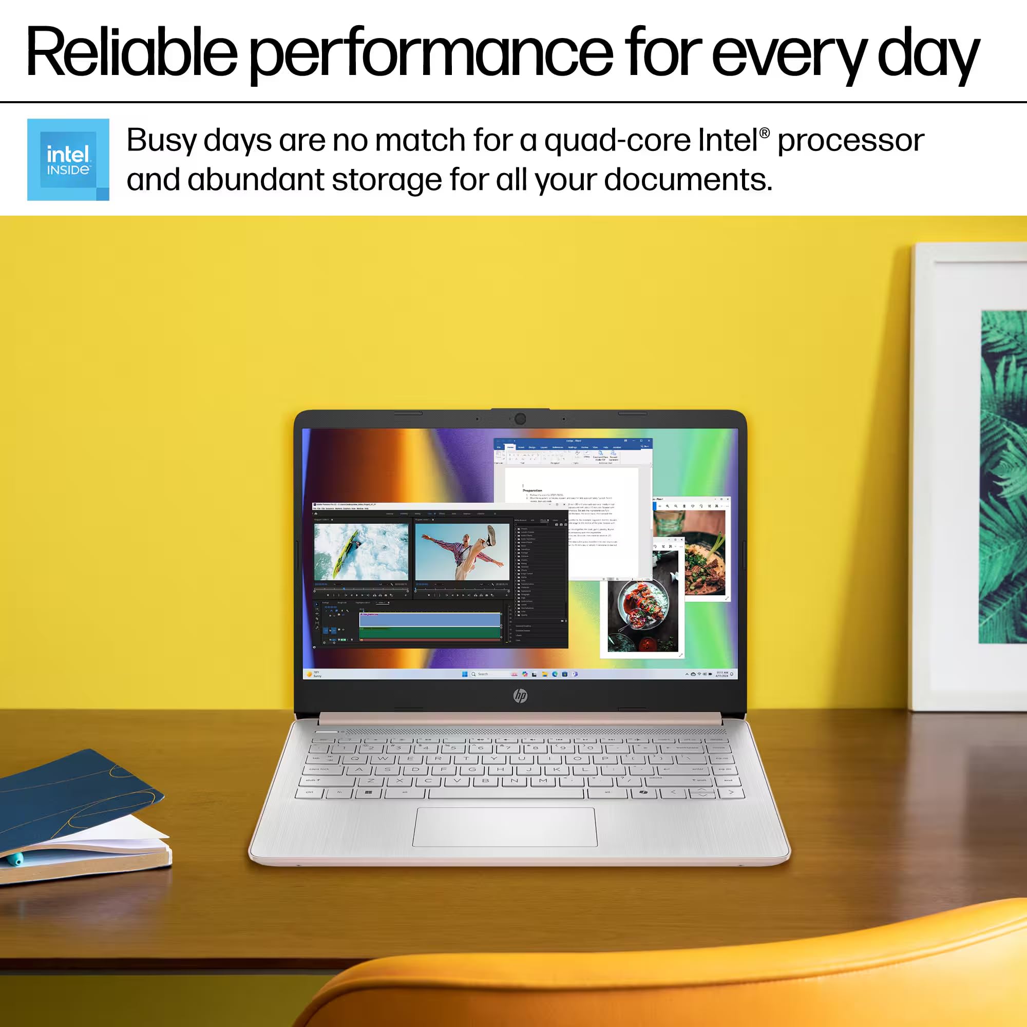 HP 14" Laptop 2025 Business Student Slim Computer, Lifetime MS Office, Copilot AI, Quad-Core Intel CPU, 16GB RAM, 628GB Storage (128GB UFS+500GB Ext), MarxsolAccessory, Wi-Fi 6, Win 11 Pro, Rose Gold