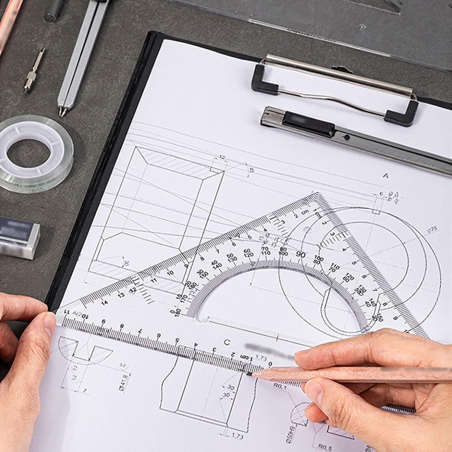 Compas de Dessin en métal, Jeu de 16 pièces pour géométrie mathématique avec Mines de Rechange, rapporteur, Compas mathématique