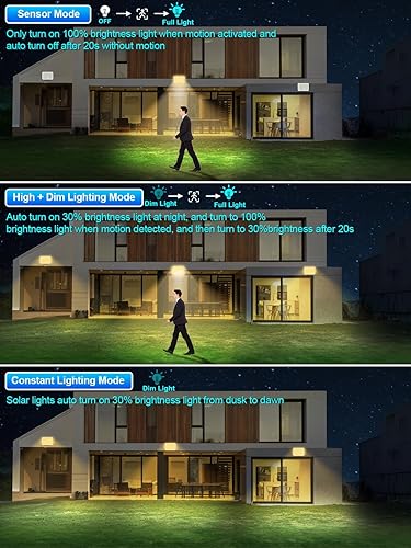 Miniatura 5 de Gusicil Luces solares para exteriores, impermeables, IP65, 172 LED, 9000 K, 3 modos, luz solar dividida con sensor de movimiento al aire libre con