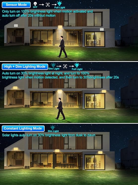 Gusicil Solar Lights,Motion Sensor Outdoor Lights,Warm White,2Pack | 3 Modes Split Motion Sensor, Remote Control, Waterproof IP65, For Yard, Patio, Garden, Garage