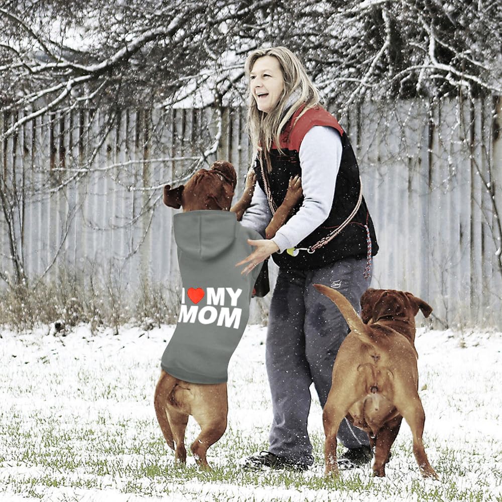 Chandail à capuche pour chien par temps froid – Sweat à capuche pour chiots, chats, chiens de petite, moyenne et grande taille (gris (I Love My Mom), taille S)