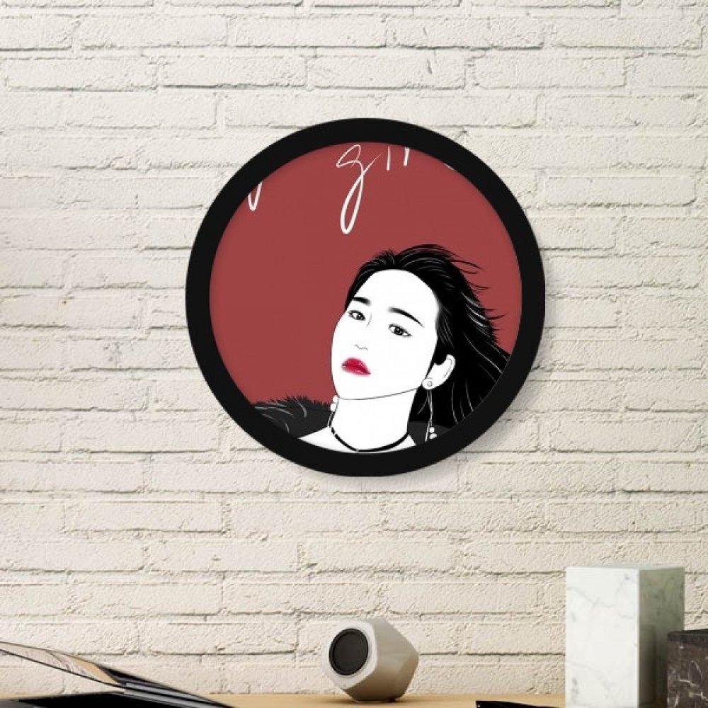 Cadre photo en bois rond noir grand format illustration peinture art design fille