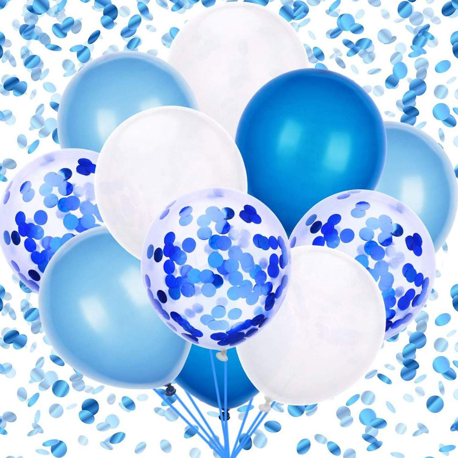 Buy 60 Blue White Confetti Balloons, 50 Classic Latex + 10 Transparent