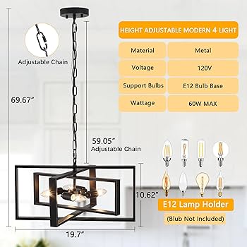 Bosomfr 19.7'' Modern Chandelier 4-Light, Black Farmhouse