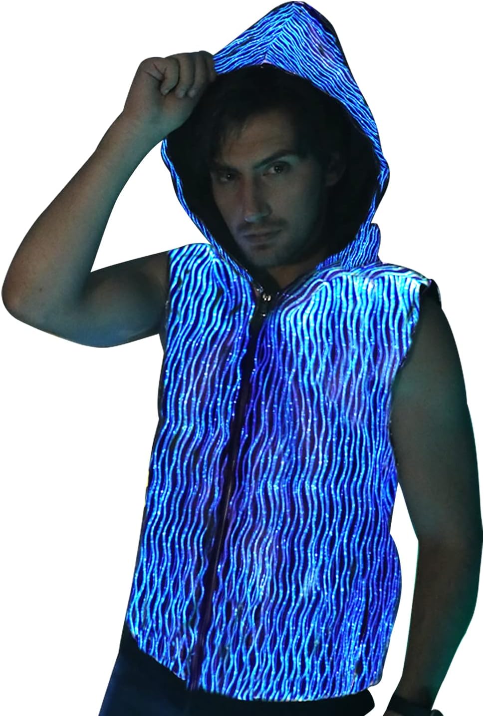 lumisonata Led Men's Hoodie Light Up Full-Zip Sleeveless Hoodies Glow Cyberpunk Jacket Sweatshirt App Control for Party
