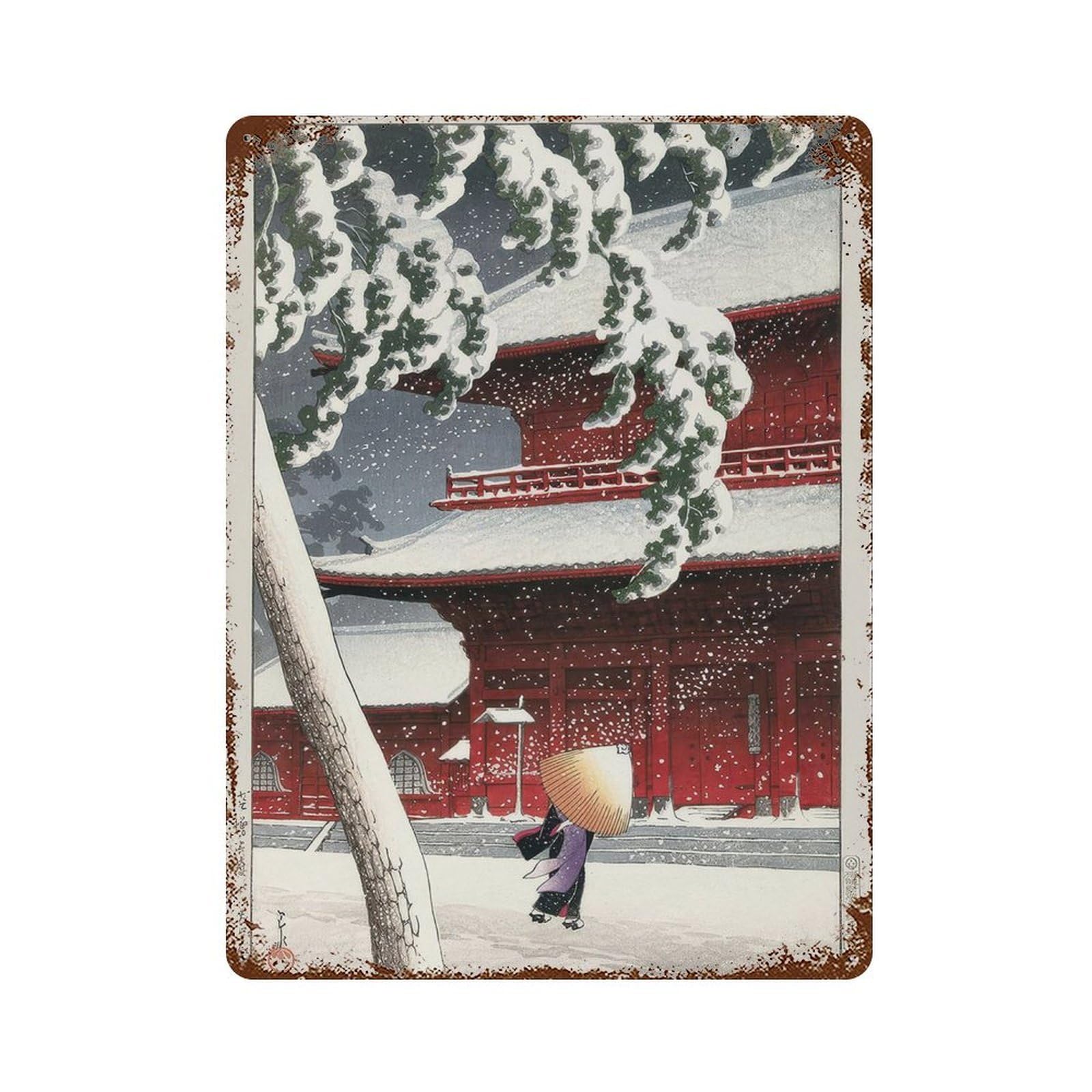 xiaoxiaoshen Geisha in The Snowstorm by Kawase Hasui Wall Decor Art Metal Tin Poster Modern Home Decor Art Home Bar Shop Decorations Vintage Sign 40x30cm