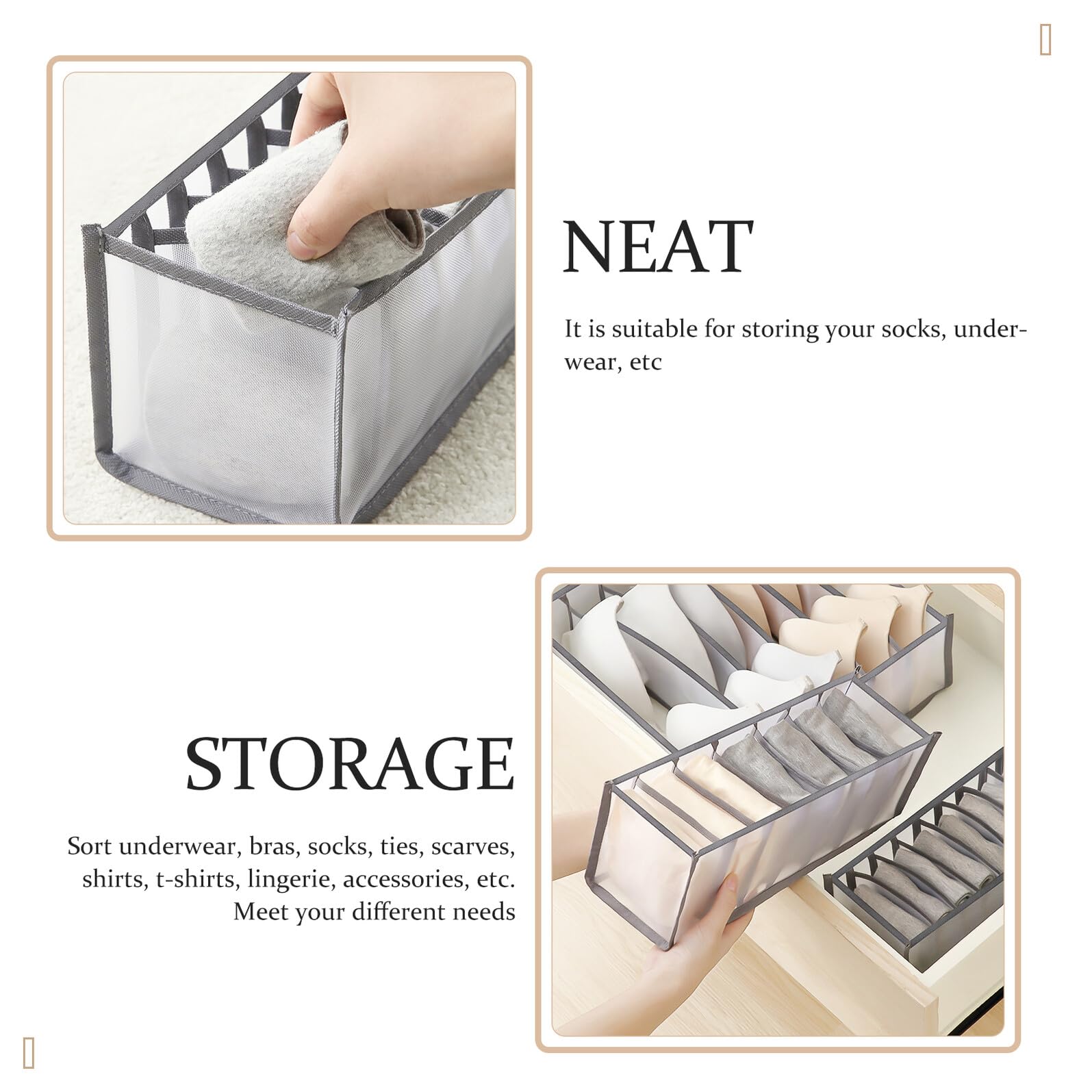 5 pezzi Organizer Armadio in Nylon con Scomparti Multigriglia Traspiranti Scatole Compatte per Intimo Calze Jeans e Reggiseni per Camera