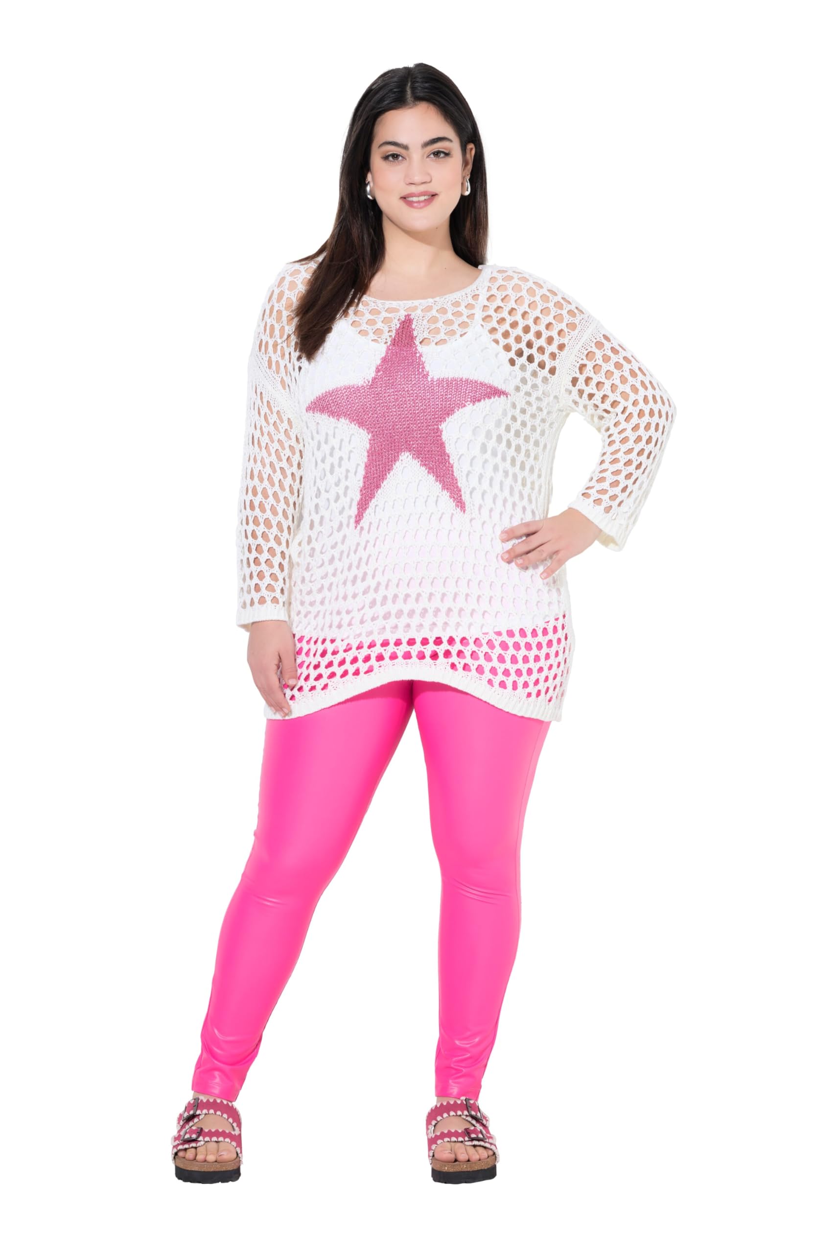 Angel of Style Damen große Größen Übergrößen Plus Size Pullover, Relaxed Fit, Grobstrick, Stern, 3/4-Ärmel 831316