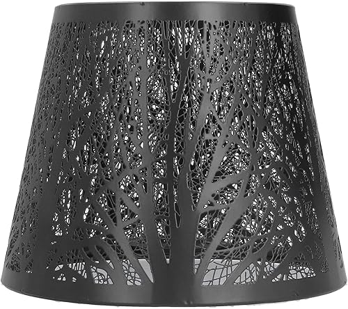 Miniatura 6 de Pantalla de lámpara de campana de hierro forjado, pantalla tallada en forma de árbol de bosque E27, mini pantalla para lámpara de mesa, dormitorio,