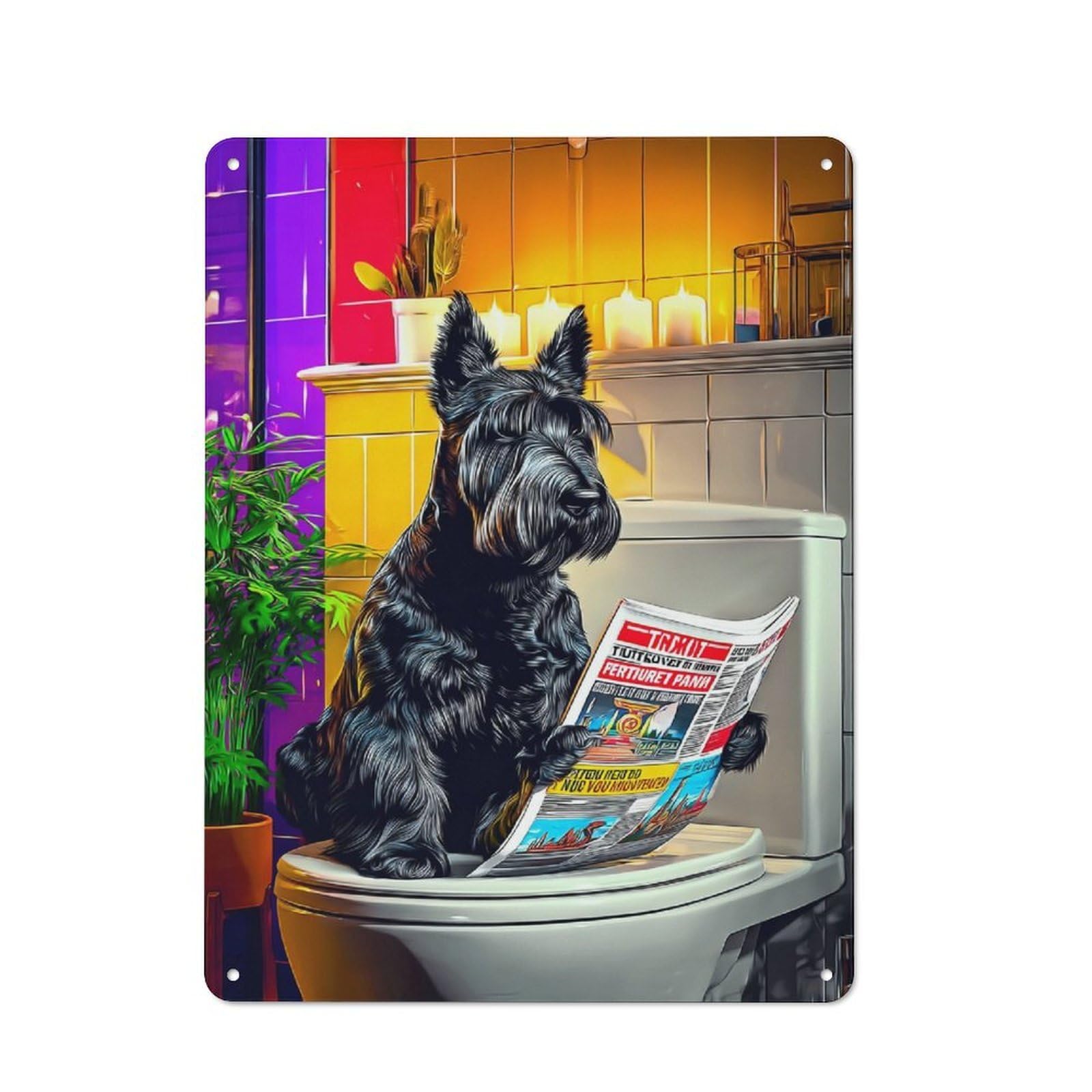 Junmoney Dog Reading Newspaper On Toilet-42 Metal Wall Sign 40X30cm, Retro Decor For Home Bar Wall, For Metal Sign Collectors, For Garage And Workshop Walls