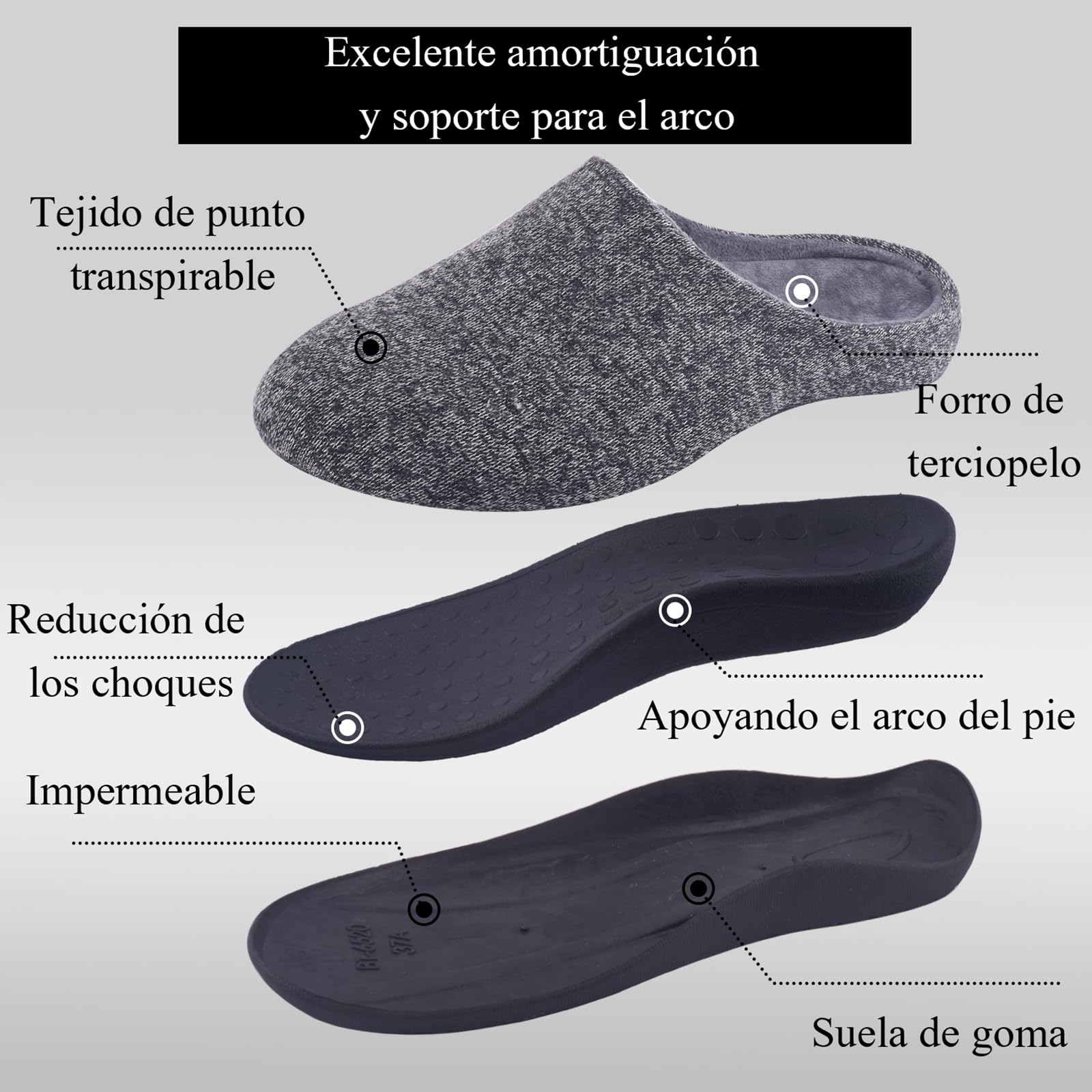 Git-up Zapatillas Ortopédicas para Mujeres y Hombres Zapatos de casa de Soporte para el Arco Suela de Goma Antideslizante, pies planos, fascitis plantar, dolor de pies