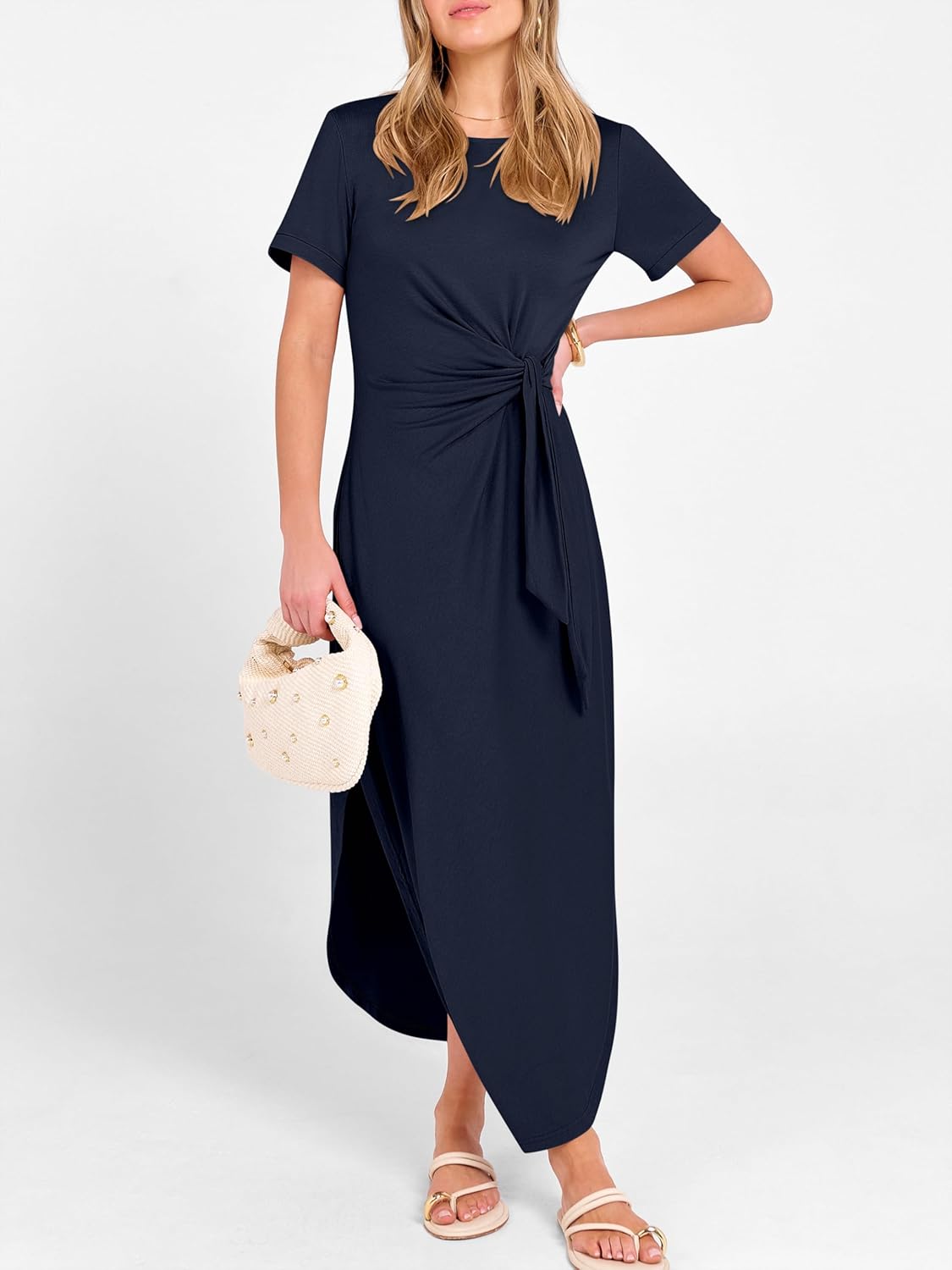 Prinbara Womens Summer Maxi Dress Casual Short Sleeve Tie Waist Split Long Tshirt Dresses 2026 Spring Vacation Cruise Clothes - Image 6