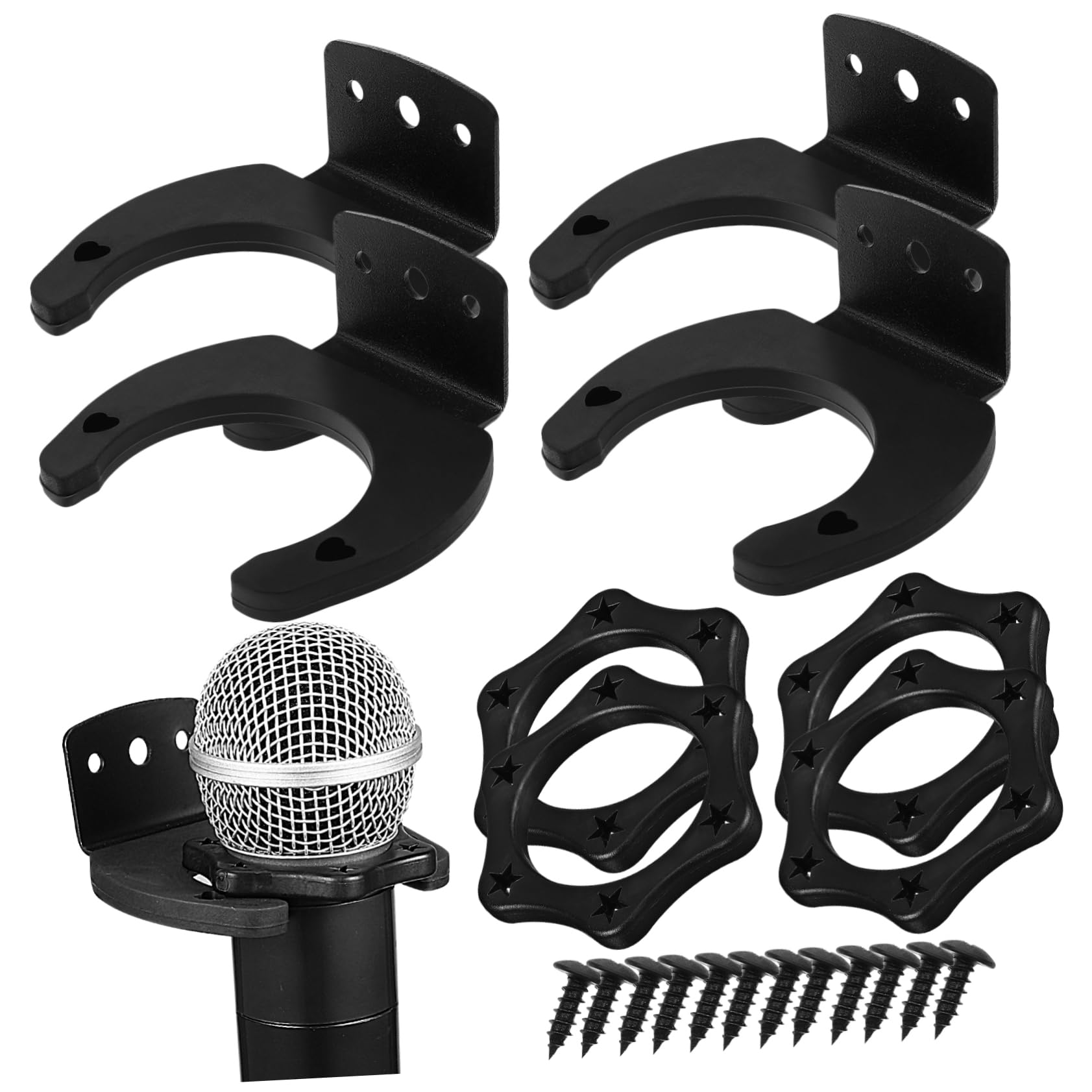 BESPORTBLE 4 Pack Microphone Wall Holders Mount Mic Stand Accessories Hexagonal Mic Rings Anti-slip Ktv Supplies
