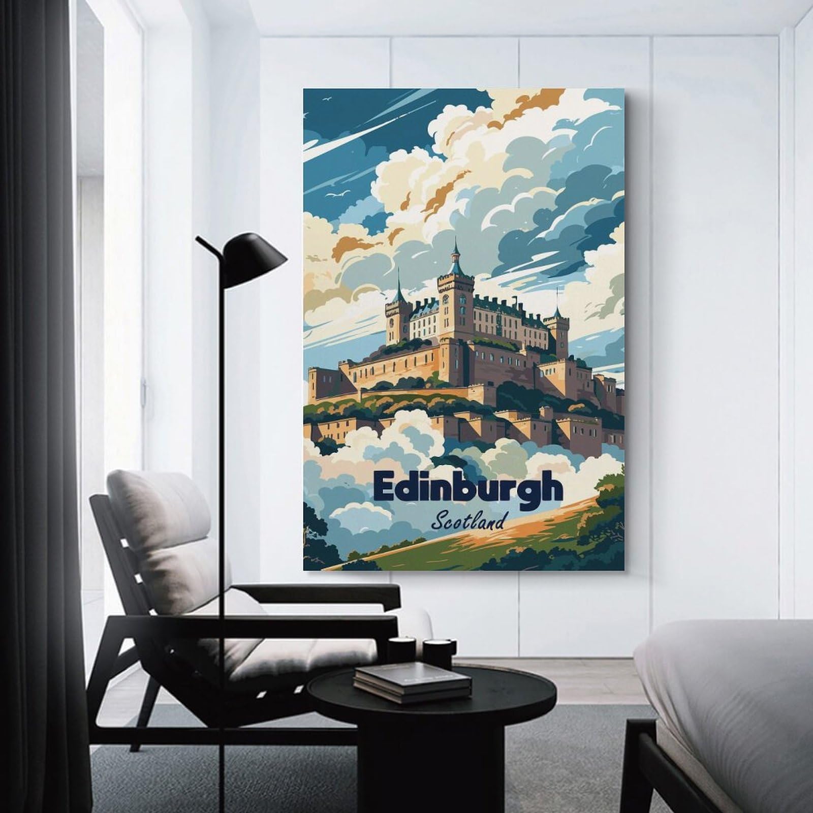 Junmoney Canvas Wall Decor Edinburgh Castle, Scotland Travel, 24x36inch(60x90cm), for Living Room, Bedroom, Office Or Hallway, Stylish Home Artwork for Focal Walls