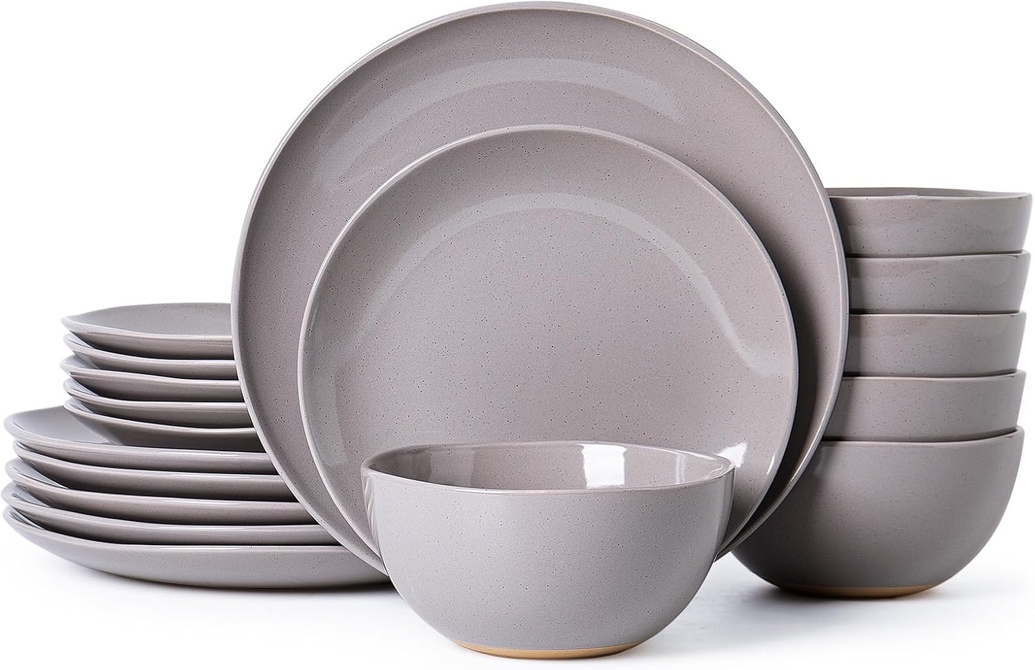 Dinnerware Sets for 6, 18 Pieces Stoneware Plates and Bowls Sets, Dishwasher&Microwave Safe,Modern Minimalist Tableware for Everyday Use, Grey