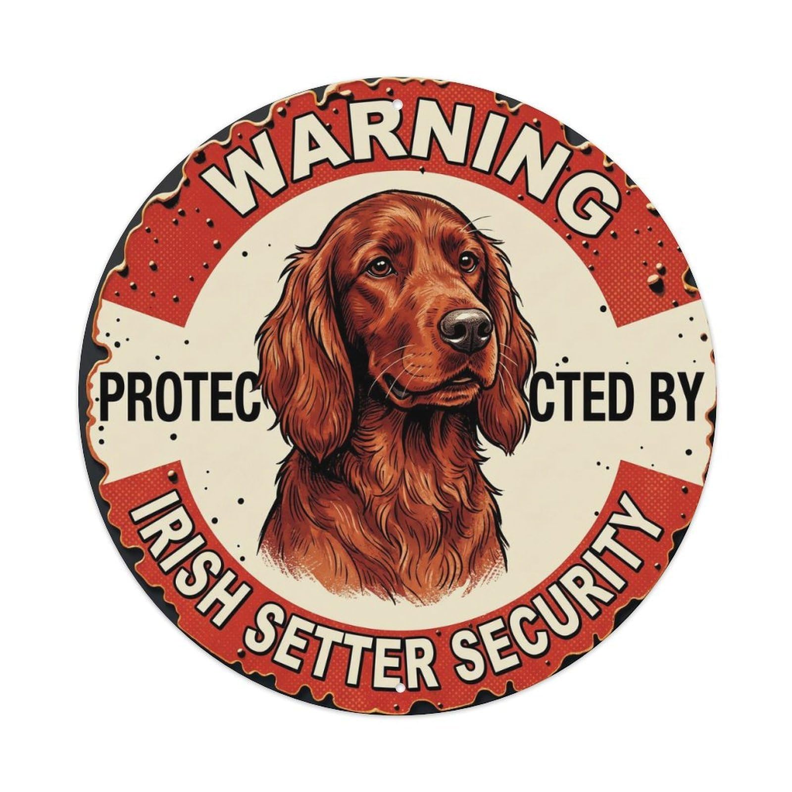 Metal Tin Sign Warning Protected By Irish Setter Dog Security Vintage
