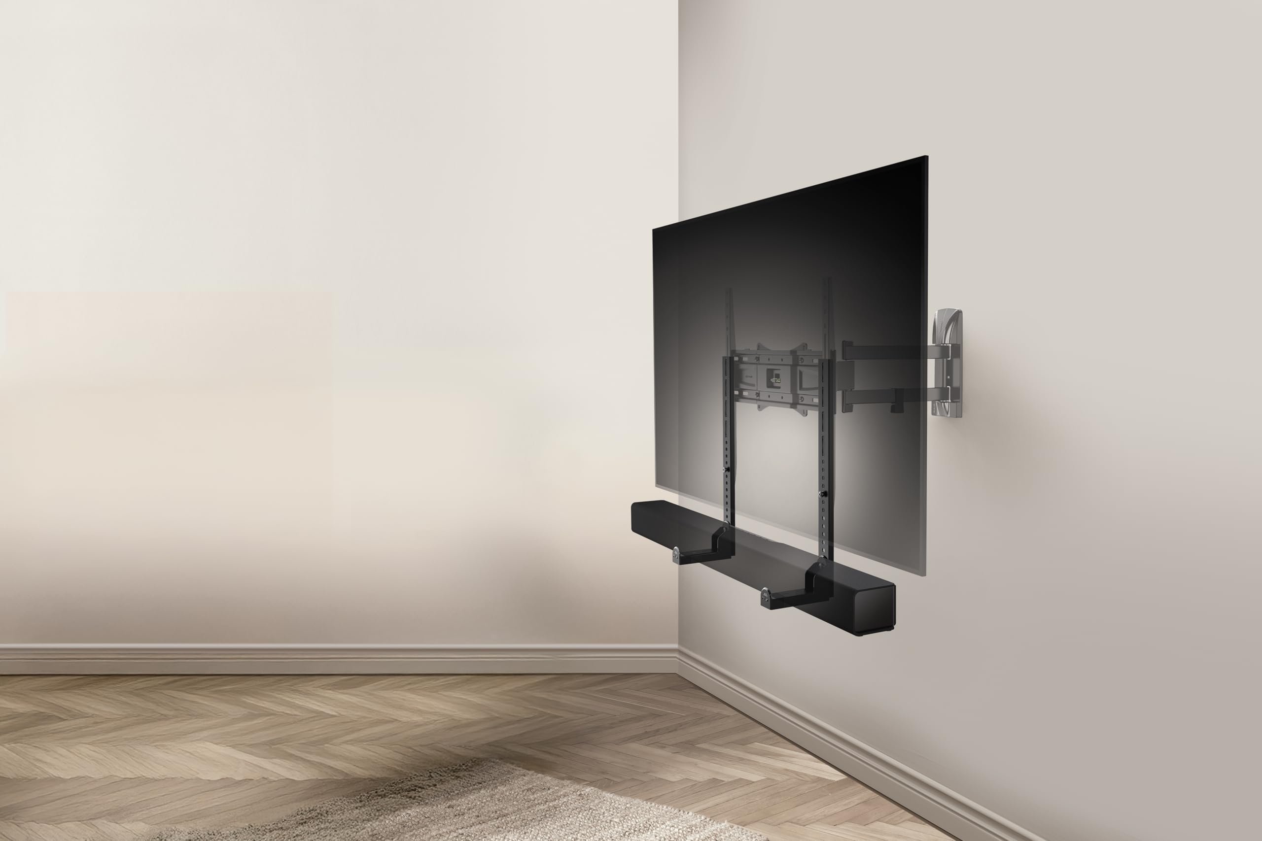 Meliconi Supporto Soundbar TV Universale, per Staffa a Parete, Altezza Regolabile, 10 Kg, Made in Italy, Passacavo, Protezione Antivibrazione, Nero