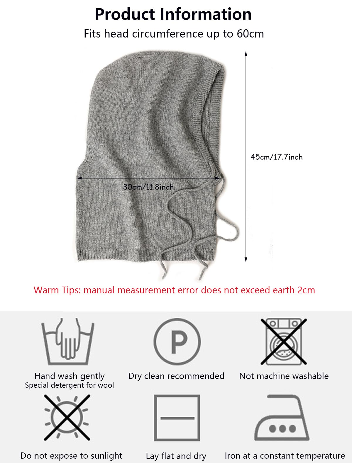 Unisexe Cagoule Bonnet Echarpe à Capuche, 10% Cachemire & 90% Laine, Hiver Doux Tricoté Chapeau Tube Écharpe 2 en 1 pour Femme Homme, Mode Chaud Foulard Loop à Capuche en Tricot, Cadeau Grey F