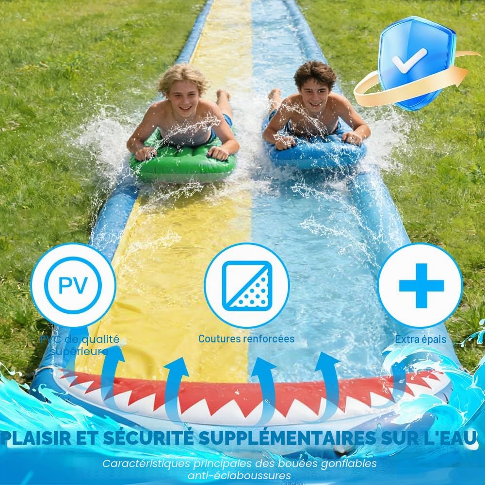 NAVESO Toboggan Aquatique, Double Tapis Glisse Eau 2 Bodyboards, Toboggan pour Pelouse pour Pelouse Et Jeu d'eau Exterieur(480 * 140cm)