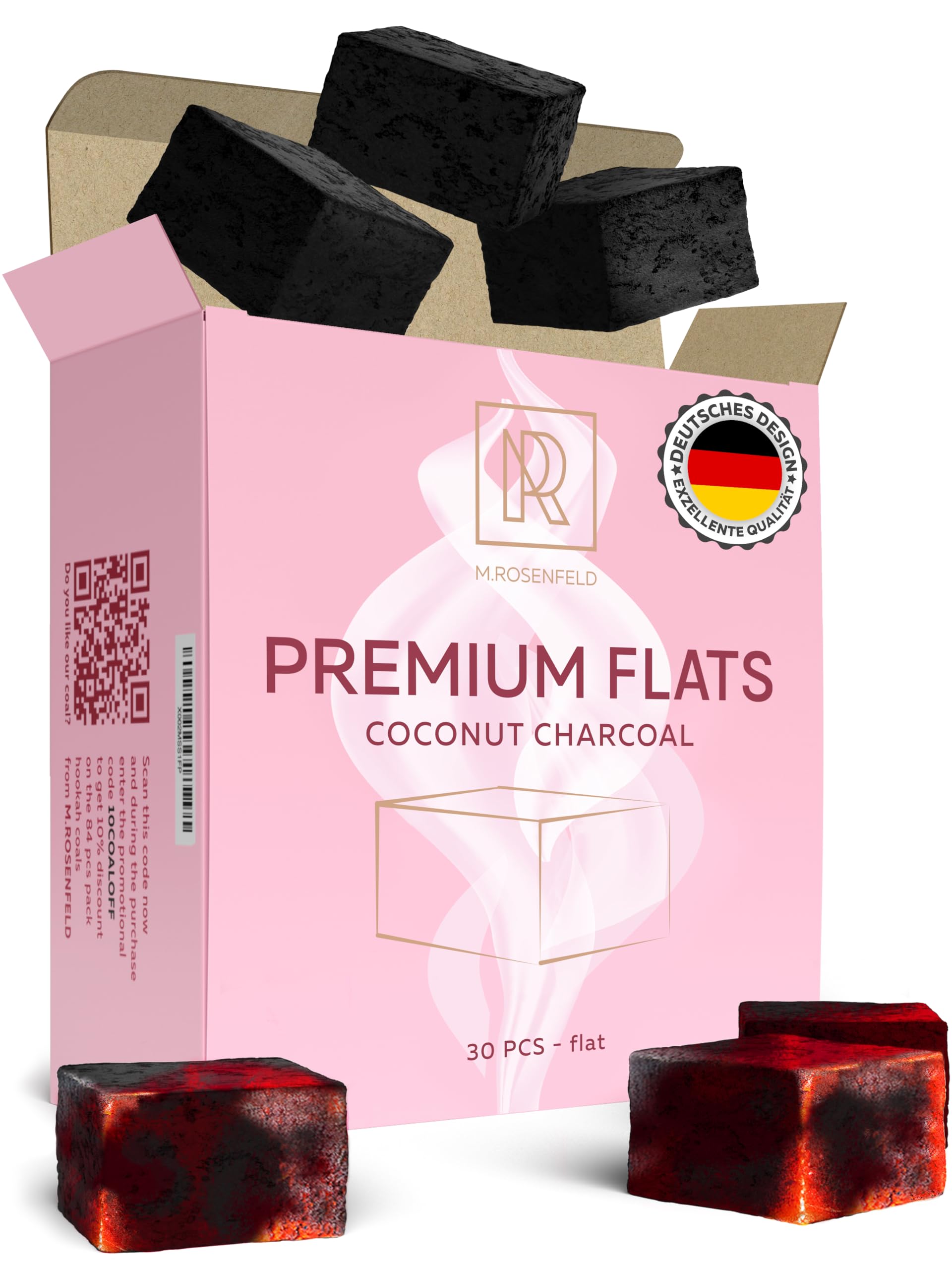 M. ROSENFELD Coals Flats Coconut Charcoal 0.3 KG 30 Count 25x25x15mm