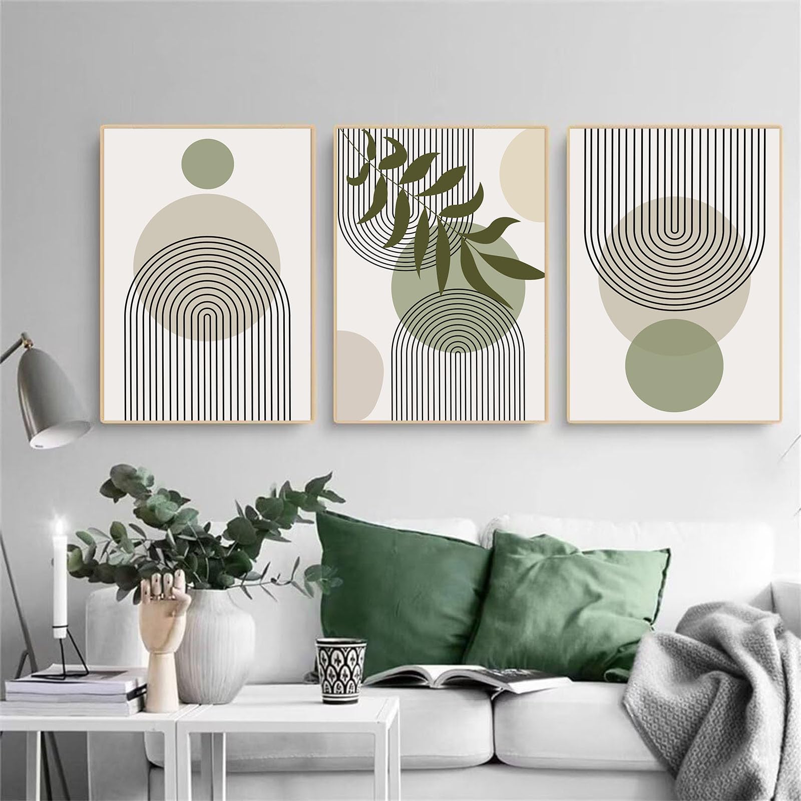 HEHGVCF Set di 3 poster astratti con anello annuale, linee dorate, poster da parete, moderni per il soggiorno, senza cornice (linee geometriche, 40 x 60 cm)