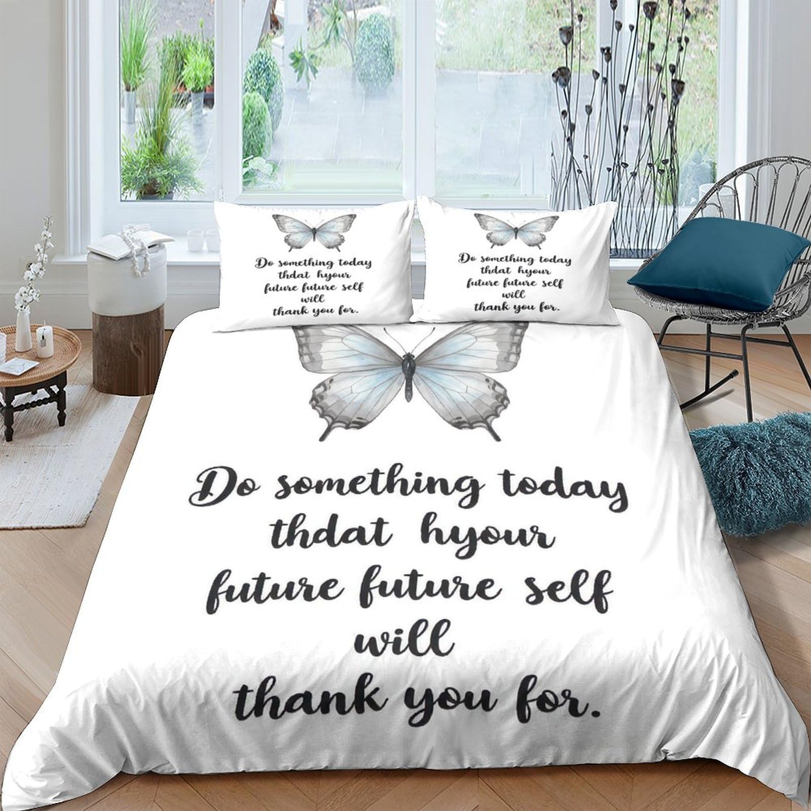 Ctjqhvkz Style-10 3D Printed Butterfly Quote Fitted Sheet Microfiber Inspirational Text Mattress Cover For Bedroom Décor Easy Care Single（135X200cm）