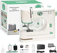 Mini máquina de costura de velocidade dupla, agulha dupla e linha dupla, 12 modos de costura, máquina de costura doméstica para iniciantes, ideal para adultos e iniciantes