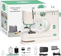 Mini máquina de costura de velocidade dupla, agulha dupla e linha dupla, 12 modos de costura, máquina de costura doméstica para iniciantes, ideal para adultos e iniciantes