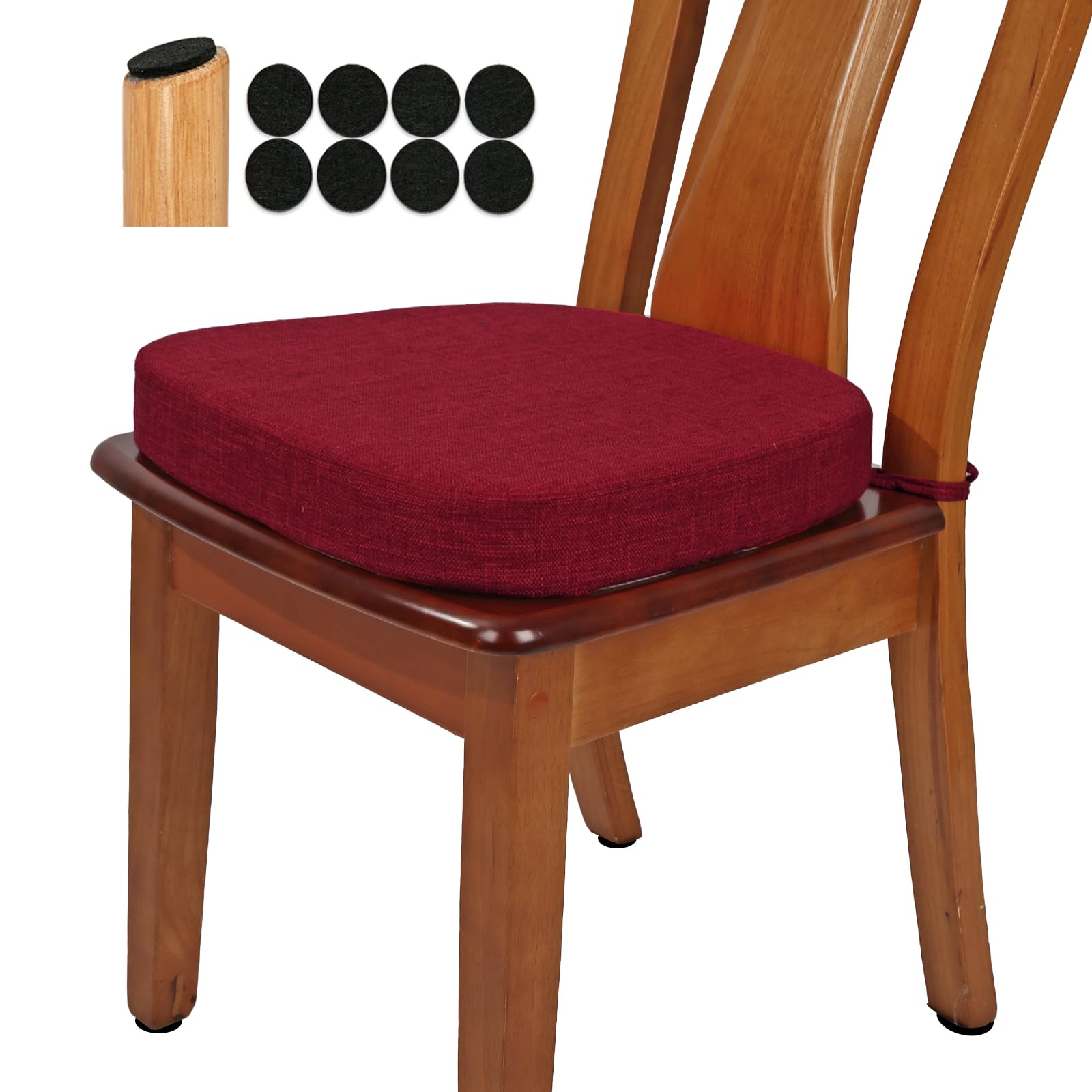 BUYUE Stuhlkissen 6,5 cm dick, U-Form Sitzkissen 40x40 cm mit hochdichtem Schaumstoff, Stoffbezug, rutschfestes Sitzpolster für Küche und Esszimmer (1 Stück, Rot)