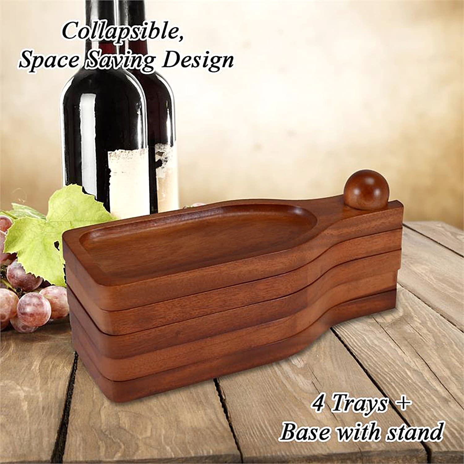 Primeware Set di piatti per antipasti di vino, in legno di mogano, con supporto per carne, formaggio, frutta, bicchieri da vino