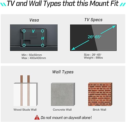 Miniatura 8 de Greenstell Soporte de pared para TV con luces LED, soporte de TV de movimiento completo para televisores de 26 a 65 pulgadas, retroiluminación de TV