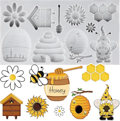 Lingzhi Moldes de silicona para fondant de abejorros de abejas, moldes de silicona de abeja colmena de girasol para decoración de pasteles,