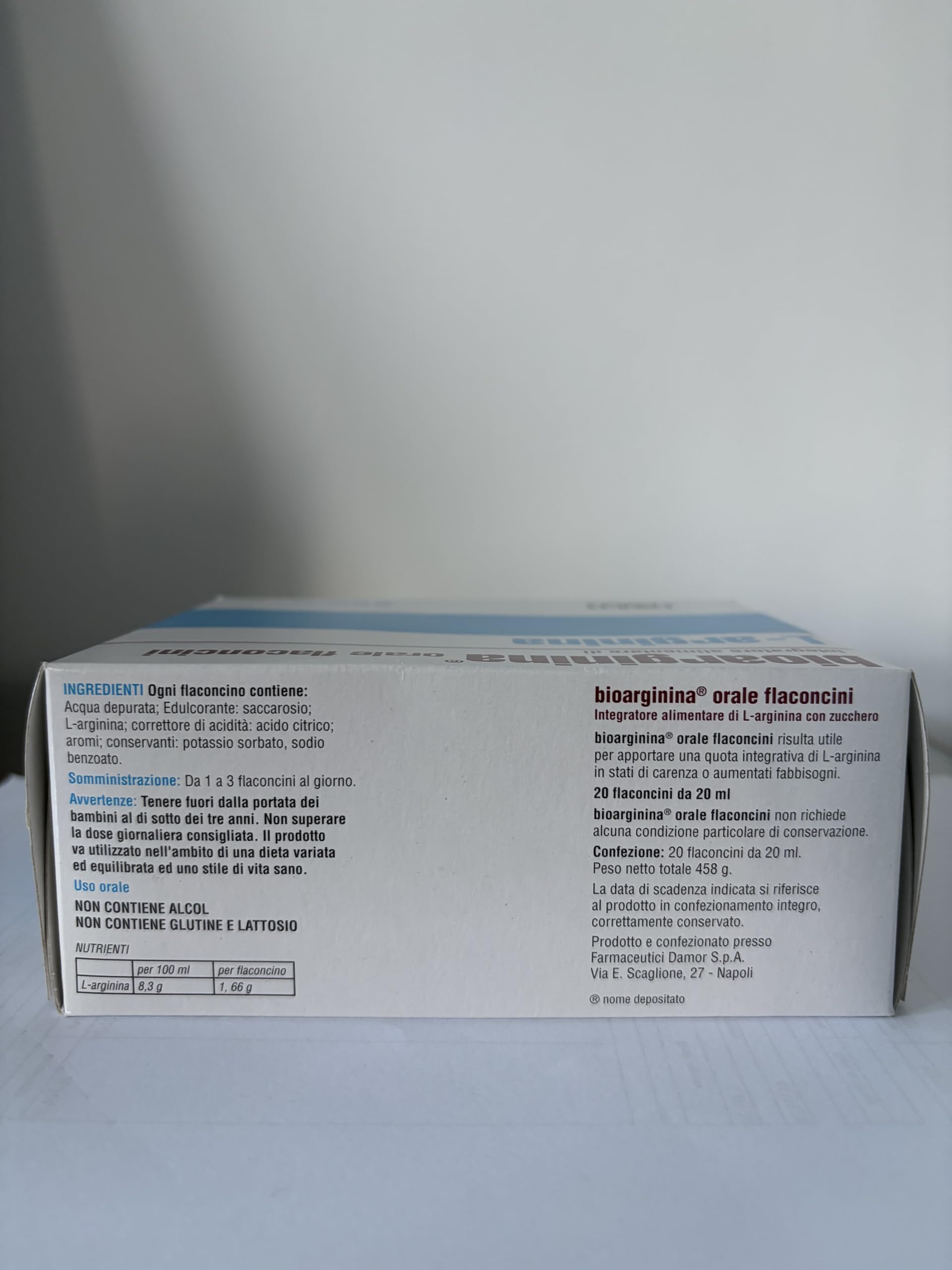 Damor - Bioarginina Orale 20 Flaconcini con L-Arginina, Integratore Alimentare in Forma Liquida