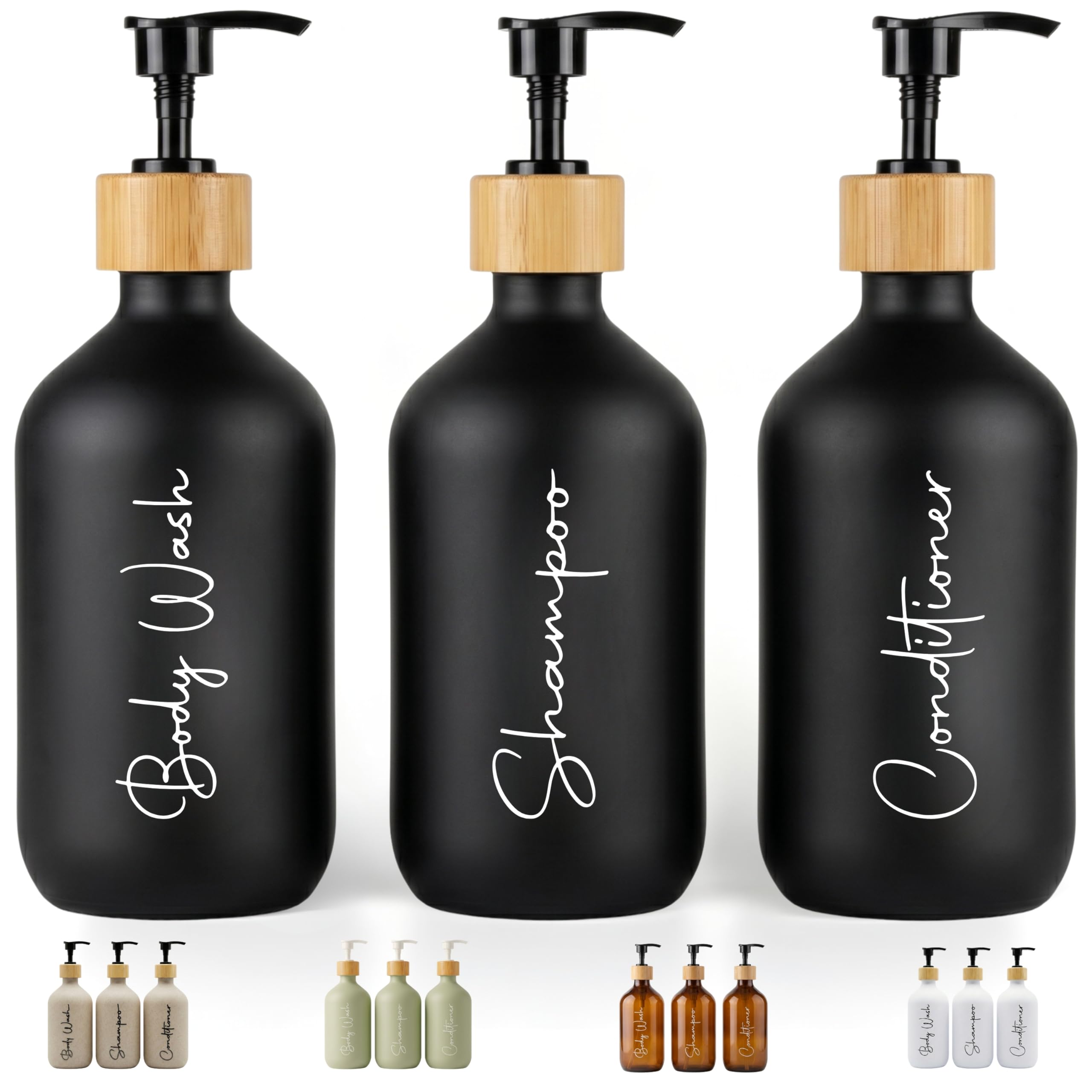 Matte Black Bath Soap Dispenser 500 ml Set of 3 Bottles for Gel and Shampoo Conditioner Funnel for Filling This Bath Soap Dispenser is Elegant Practical and Will Keep Your Shower Tidy