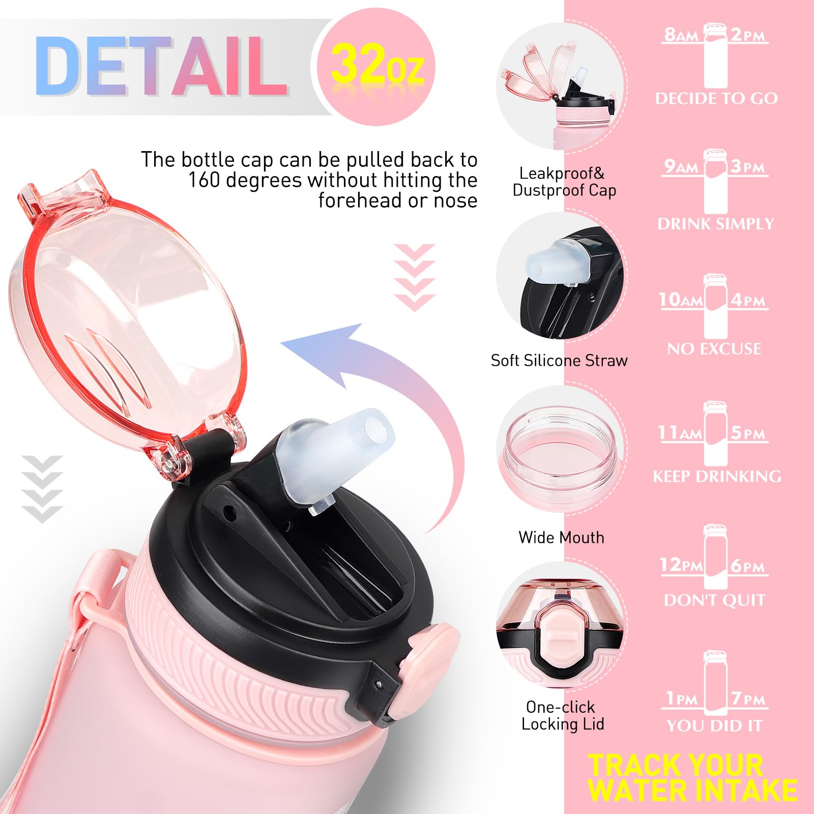 Gourde AOHAN 200ml - Sans BPA Avec Paille - Couvercle Anti-Fuite - Lavable Lave-Vaisselle - Sangle Transport