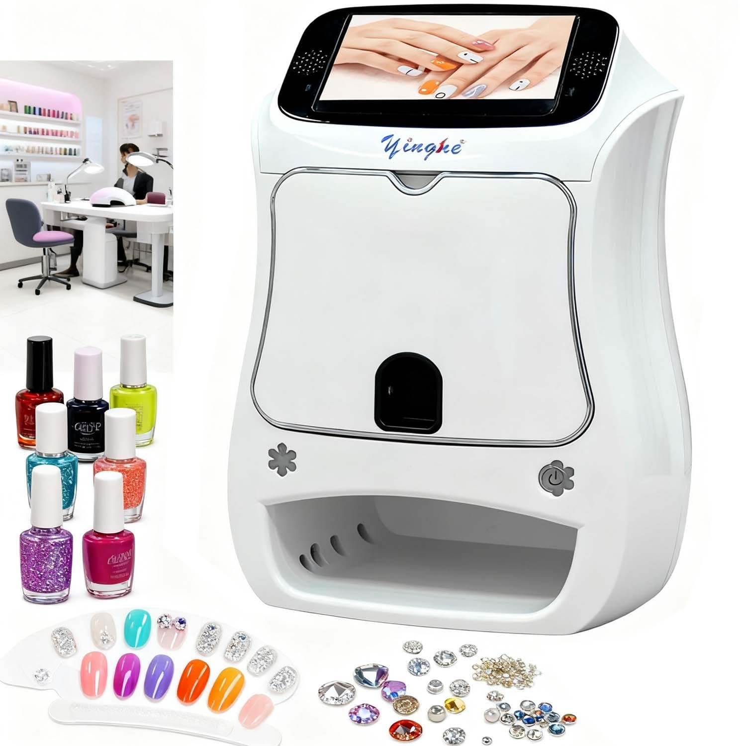 Drukarka Do Paznokci 3D Nail Art Printer, 2400DPI Automatic Smart Z Ekranem 5", Wbudowana U-V Lampa LED, Do Manicure Hybrydowego, Domowego I Profesjonalnego(Machine)