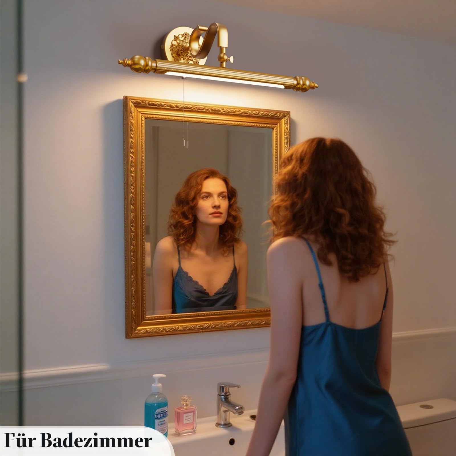 LANMOU Spiegellampe Bad, Vintage LED Spiegelleuchte für Badezimmer Einstellbar Retro Wandleuchte Antik Metall Schminklicht Spiegelschrank Schminktisch Spiegellicht Warmweiß Licht 51cm