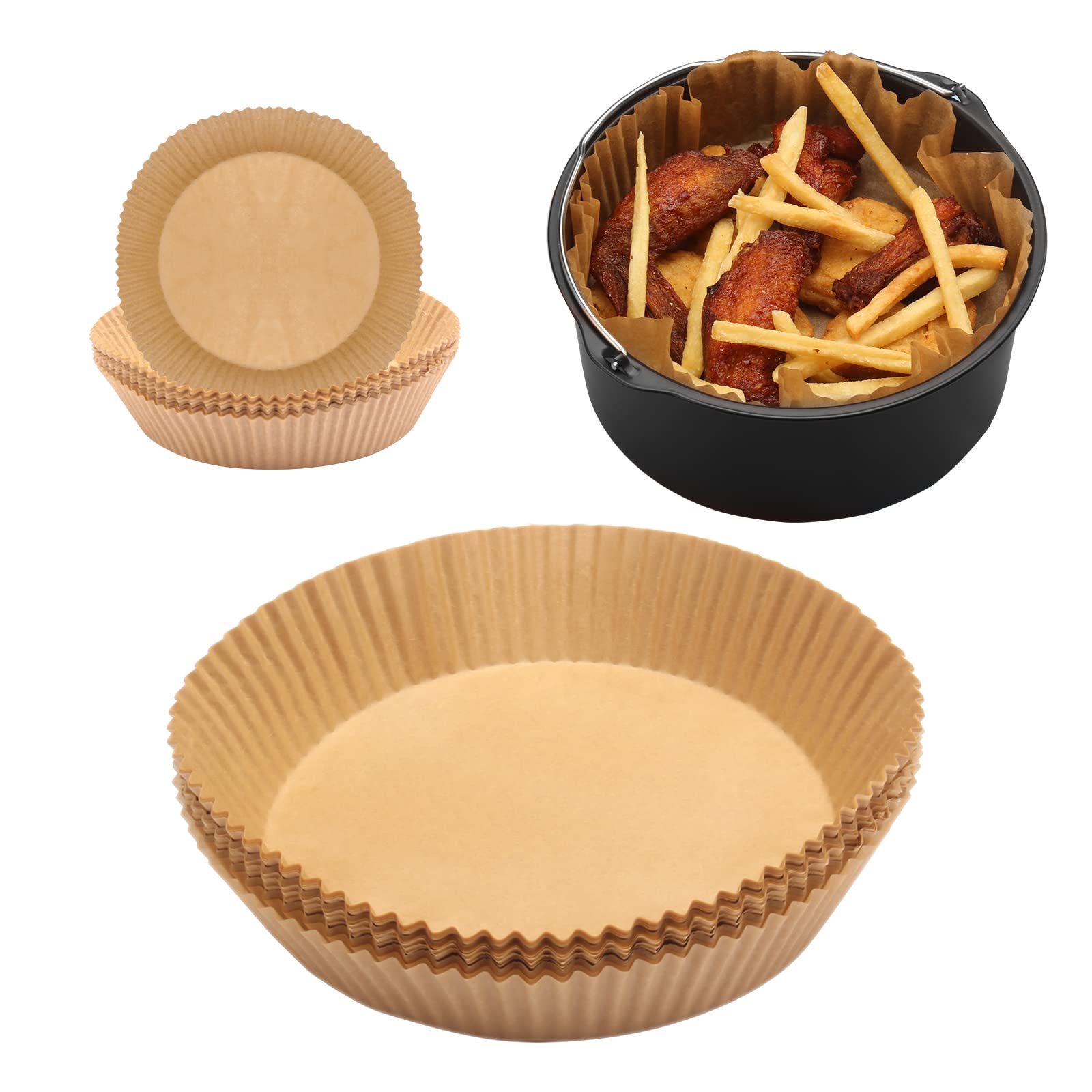 AilelanAir Fryer Disposable Paper Liner, 50Pcs Non-stick Air Fryer Parchment Paper, 6.3 Inch Oil&Water Proof Baking Paper for Baking, Roasting, Microwave, Fryer (50PC)