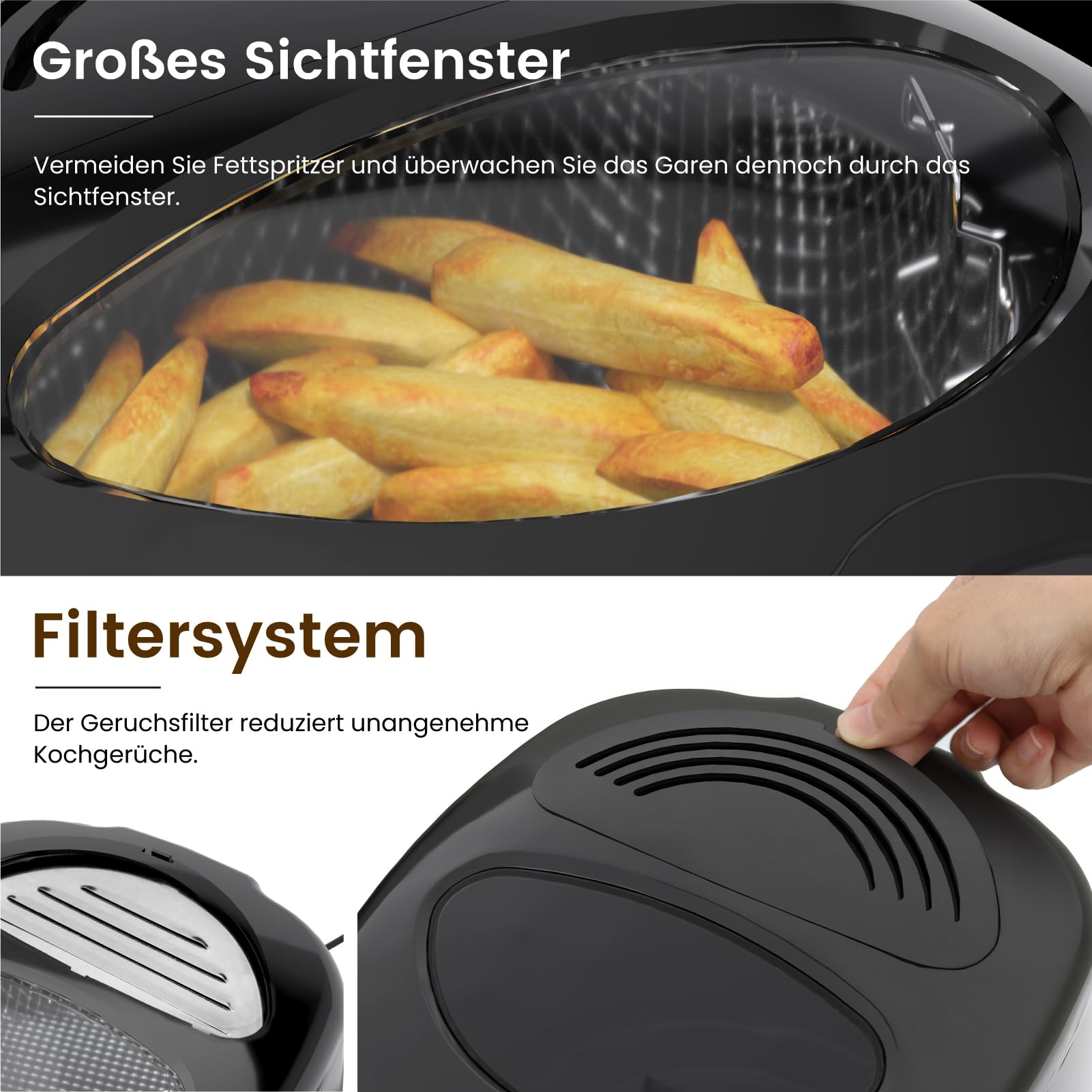 Frytkownica z tłuszczem, 2 l, elektryczna 1300 W, kompaktowa mini frytkownica, olej z regulacją temperatury, filtr ze stali nierdzewnej, do chrupiących frytek, kurczaka, ryb, przekąsek do