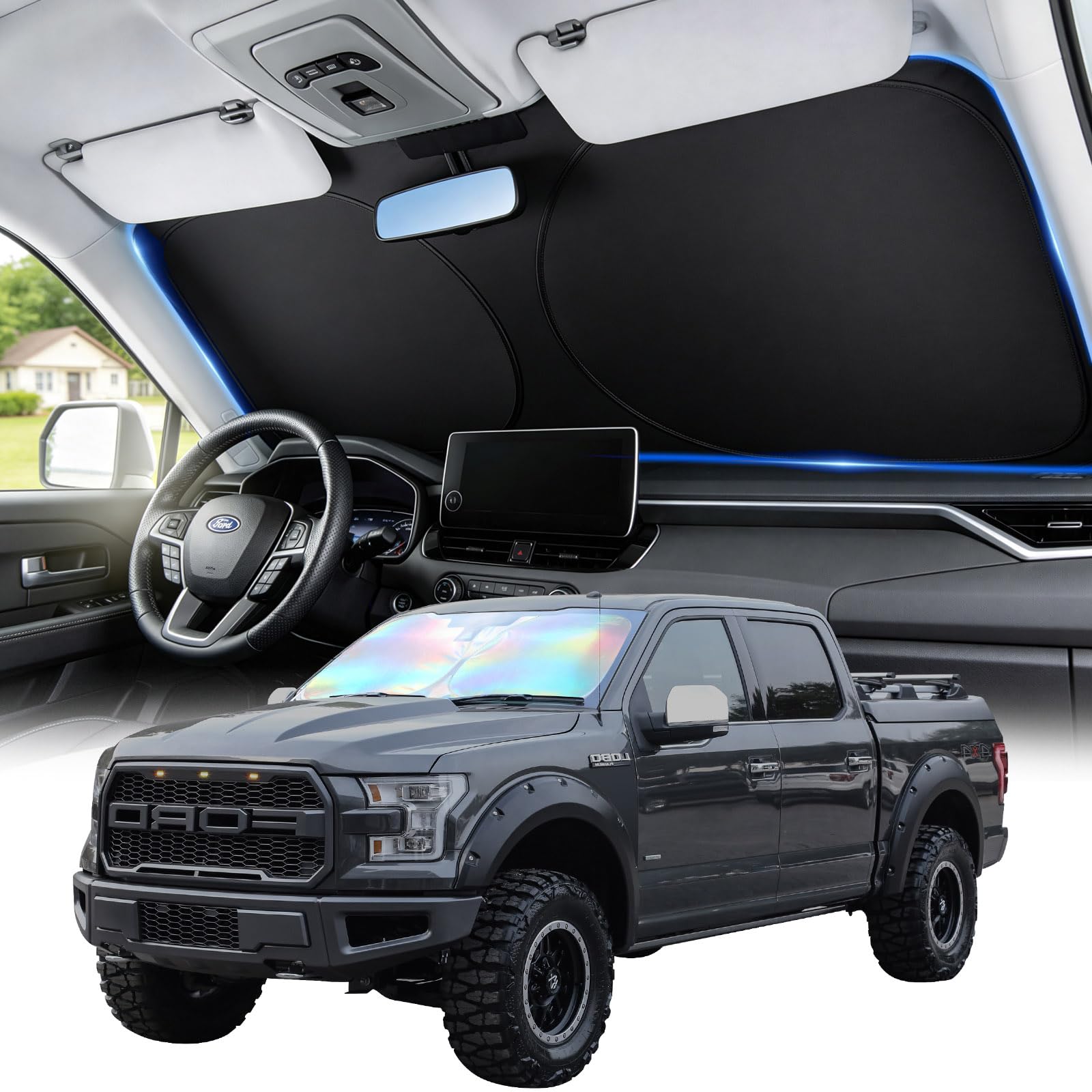 Photo 1 of Window Shades for Car Windshield - Foldable Car Window Shades, 210T Reflective UV Block Sun Visor, Keep Vehicle Cool in Summer Heat, Universal Fit for Cars, SUVs and Trucks, Easy to Install & Store