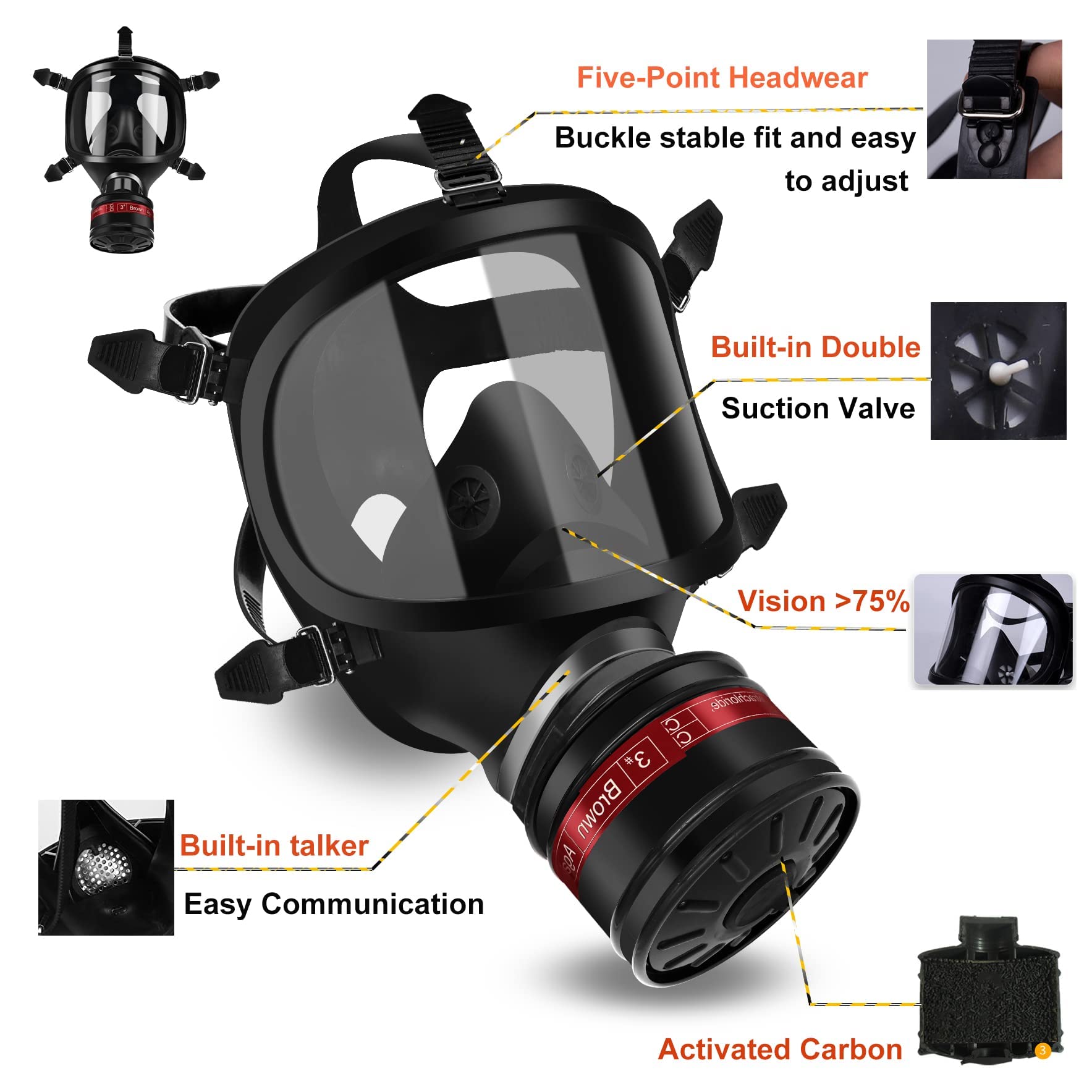 Respirador de media cara para productos químicos, incluye filtros, gafas, tapones para los oídos y guantes para pintar, polvo, gas y vapores orgánicos