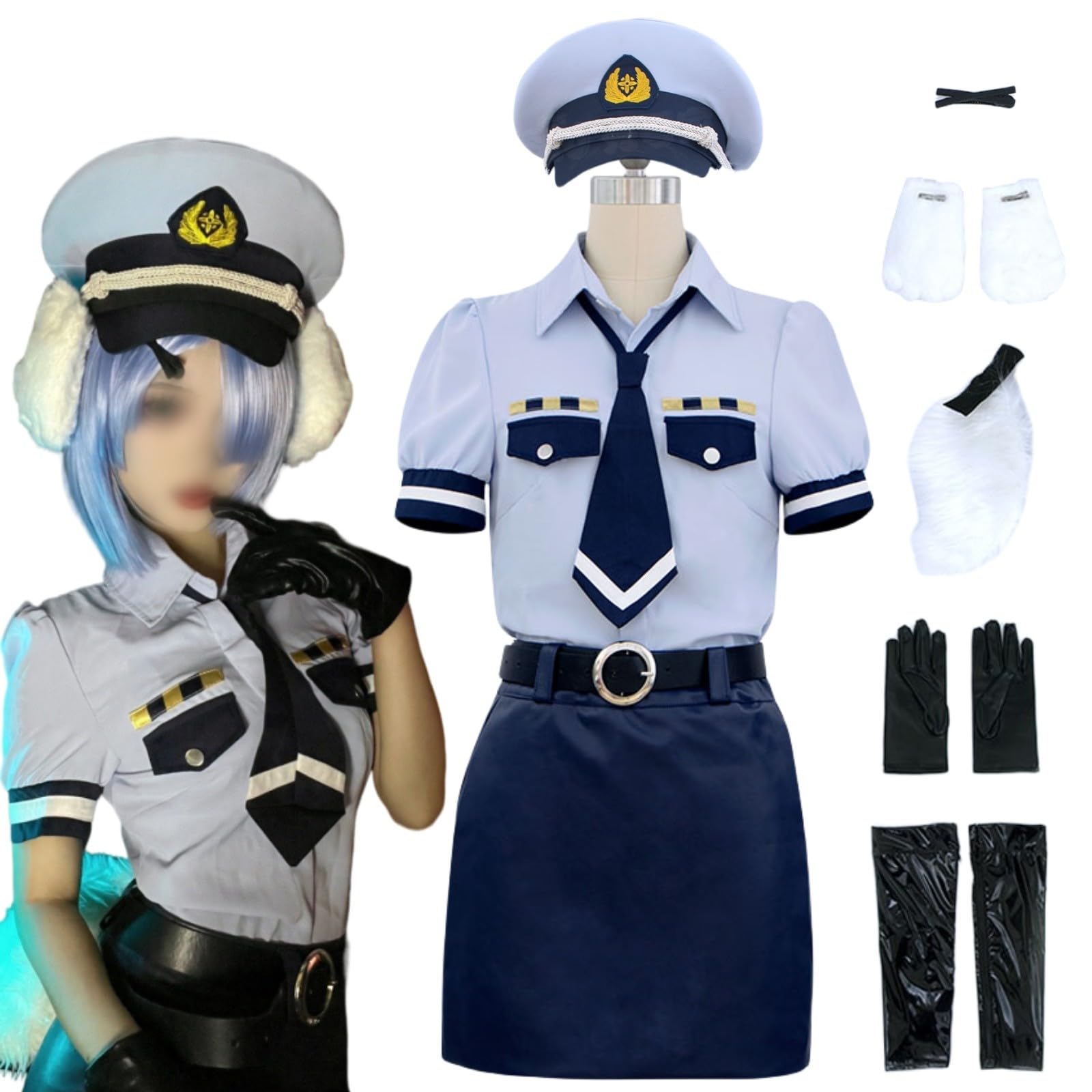 Amazon.co.jp: CHIASA ラム コスプレ衣装 警察服 制服 偽耳尻尾