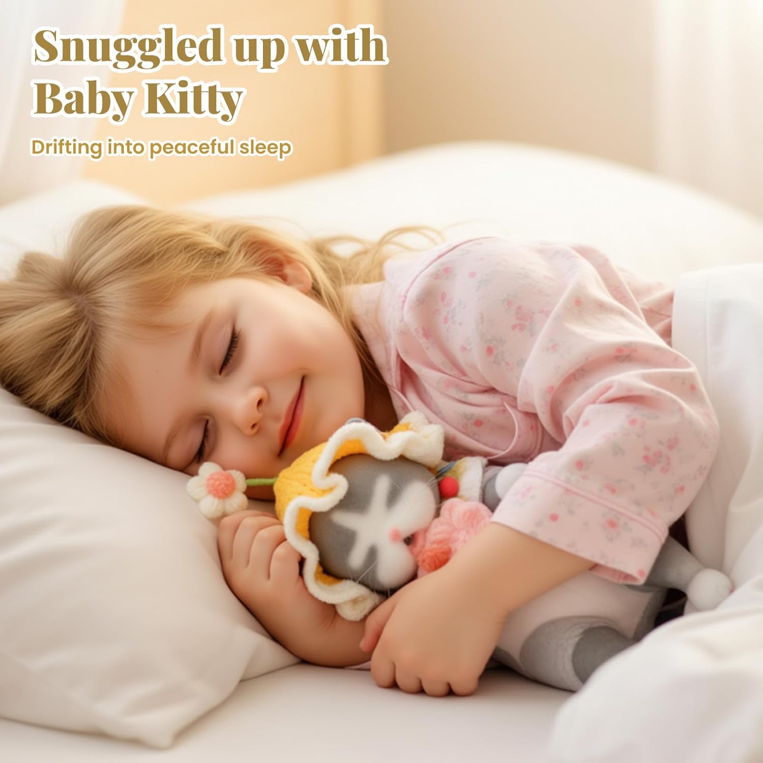 BABESIDE 8 Inch Stuffed Animals for Girls, Soft Cat Plush Toy Set Realistc Pets Alive Cute Asleep Kitty Stuffed Animal with Feeding Kit & Clothes Gift Box for Kids, Collectors, Accompany and Playtime
