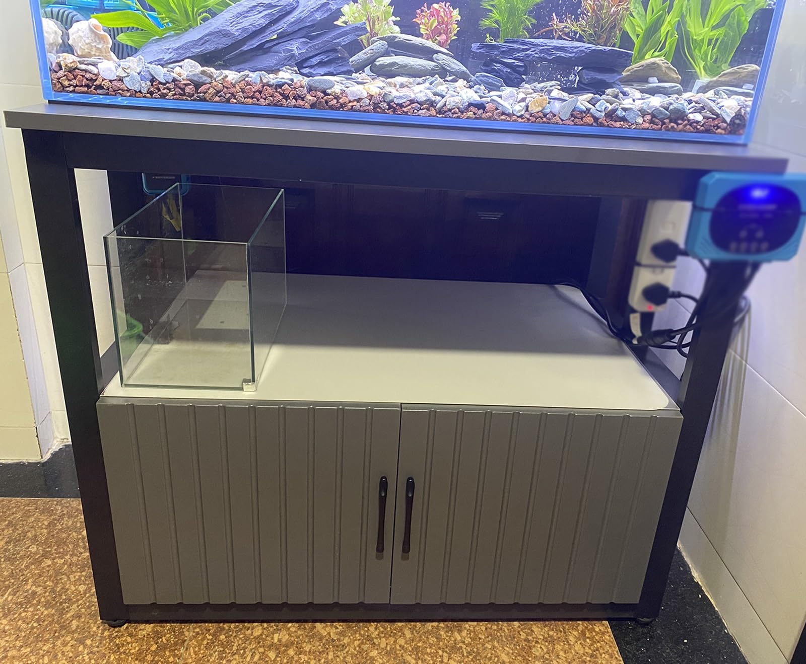 Mueble Acuario Mesa Acuario Soporte grande para terrario de reptiles con armario de almacenamiento, soporte de mesa para tanque de cría de animales 120, 100, 90, 80, 70, 60 y 50 cm de largo(Black,65x3