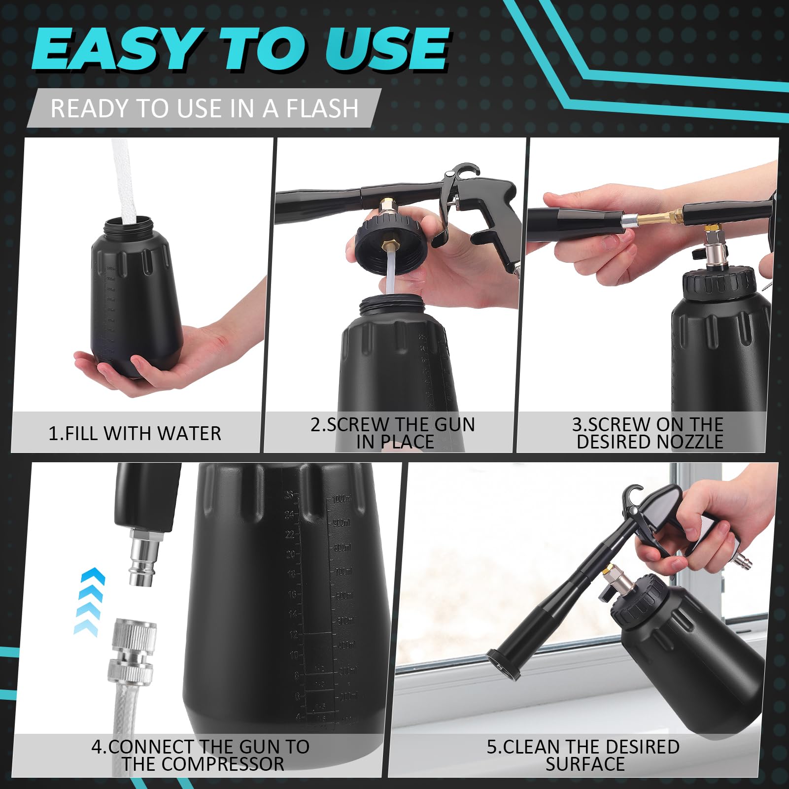 Pistolet De Nettoyage à air comprimé avec kit d'accessoires,pistolet de nettoyage,nettoyeur à air comprimé,nettoyeur d'intérieur,de lavage soufflage automobile