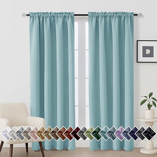 Miniatura 81 de OVZME Cortinas opacas turquesa para tratamiento de ventanas pequeñas, cortinas cortas con bloqueo de luz para ventana de cocina sobre el fregadero,