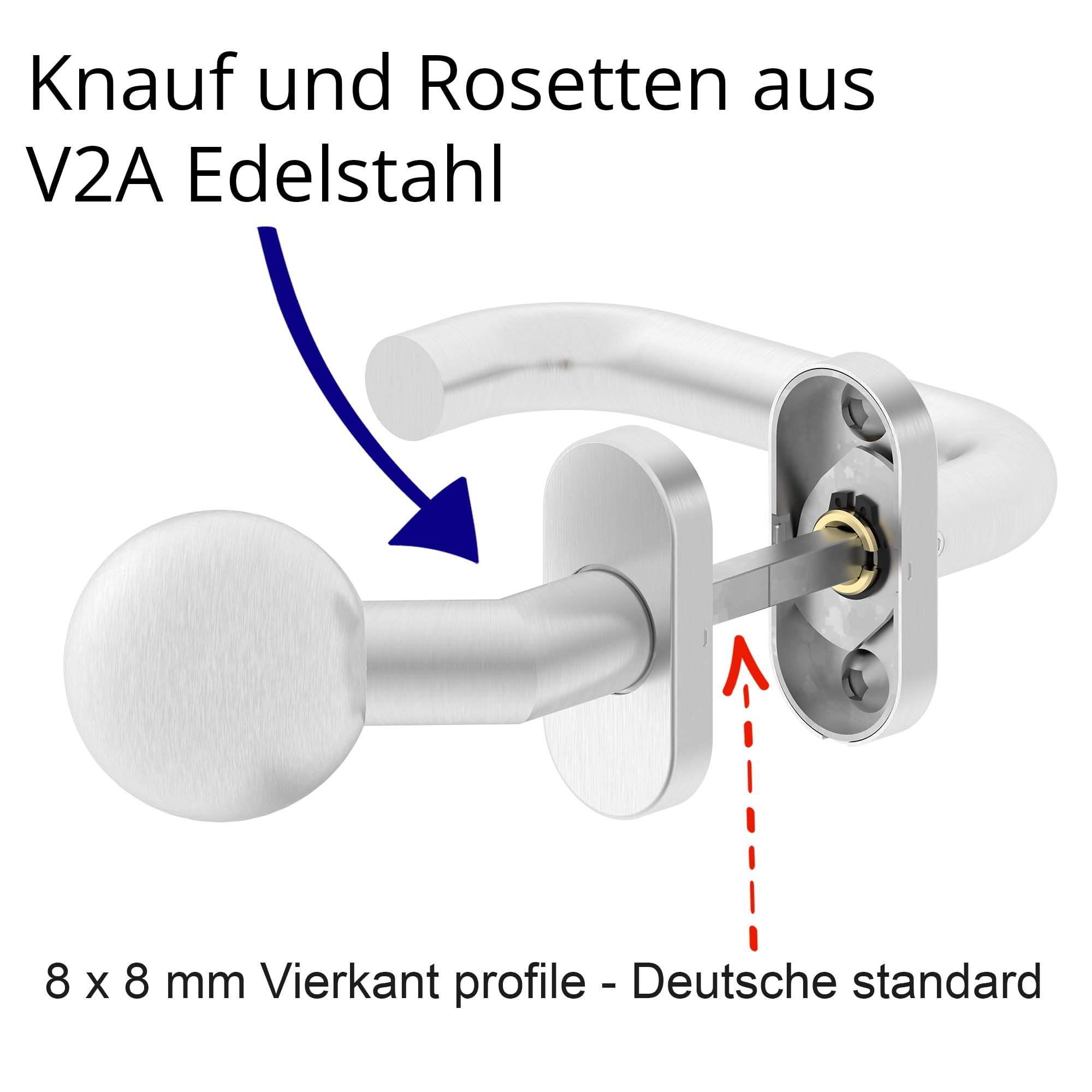 ERGO line OTTO Links, Profiltür-Drückergarnitur mit Festem Türknopf, Oval-Rosette, Edelstahl Türbeschlag, PZ-Rosette, Rosettengarnitur mit Knopfdrücker, TOP Qualität