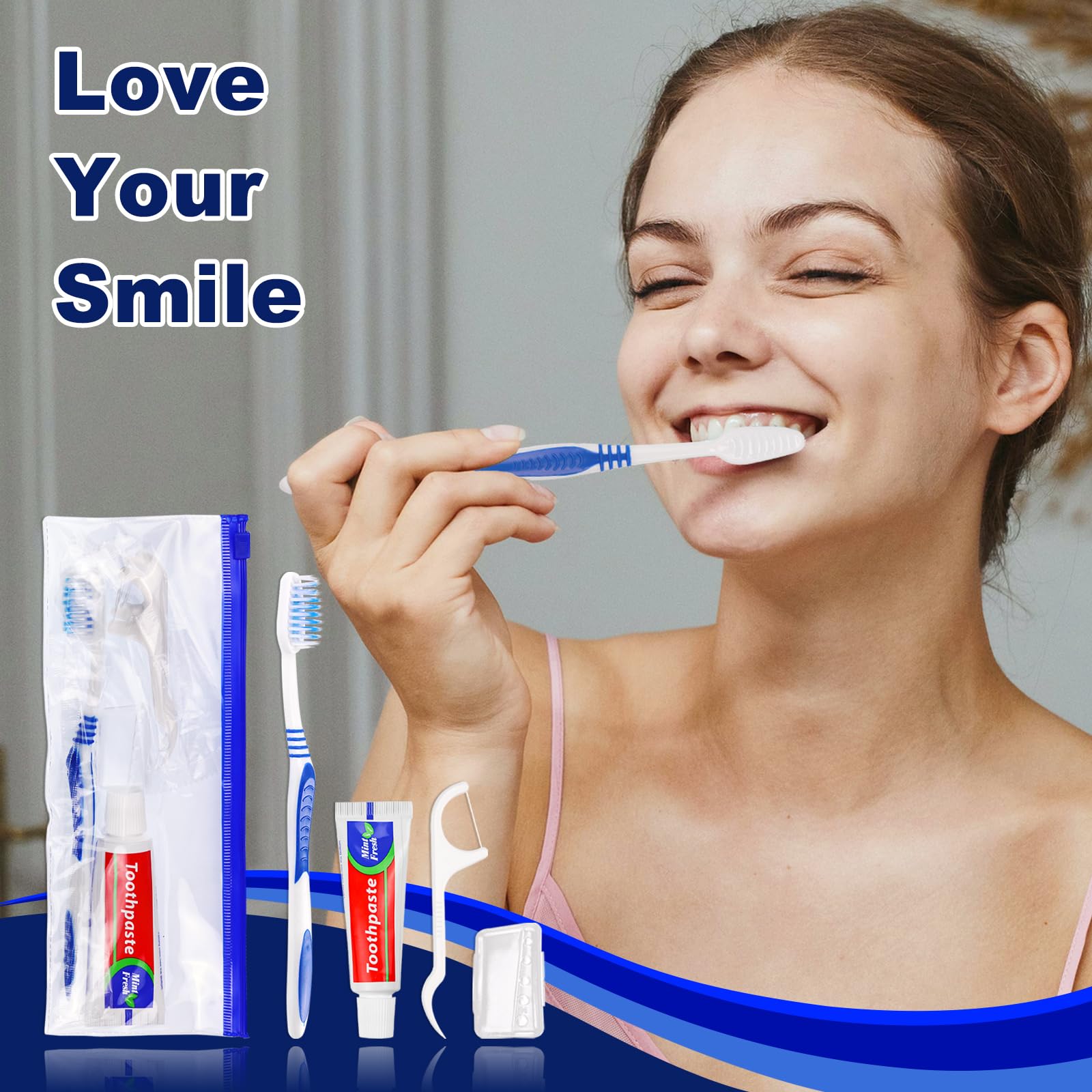 Set di 50 spazzolini usa e getta con dentifricio, kit da viaggio con sacchetto di plastica con cerniera, copertura per testina per spazzolino interdentale, 25 grammi, spazzolino da denti
